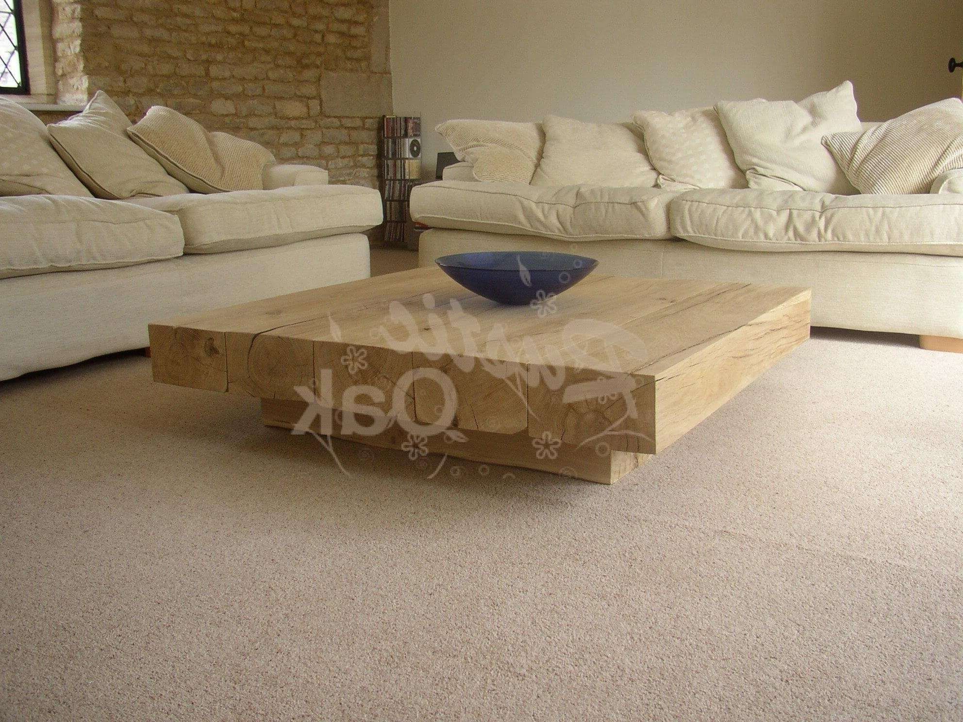 Coffee Table With Cube Base (green Oak) – Rustic Oak Pertaining To Current Square Coffee Table Oak (View 8 of 20)