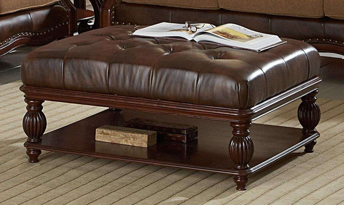 Coffee Tables : Attractive Burgundy Leather Ottoman Coffee Table With Regard To Newest Brown Leather Ottoman Coffee Tables (View 7 of 20)