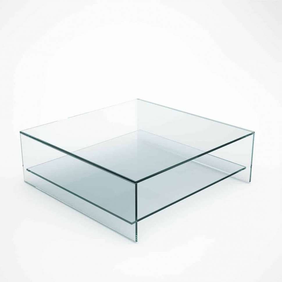 Coffee Tables : Judd Square Glass Coffee Table With Shelf Klarity Intended For Current Glass Coffee Table With Shelf (View 4 of 20)