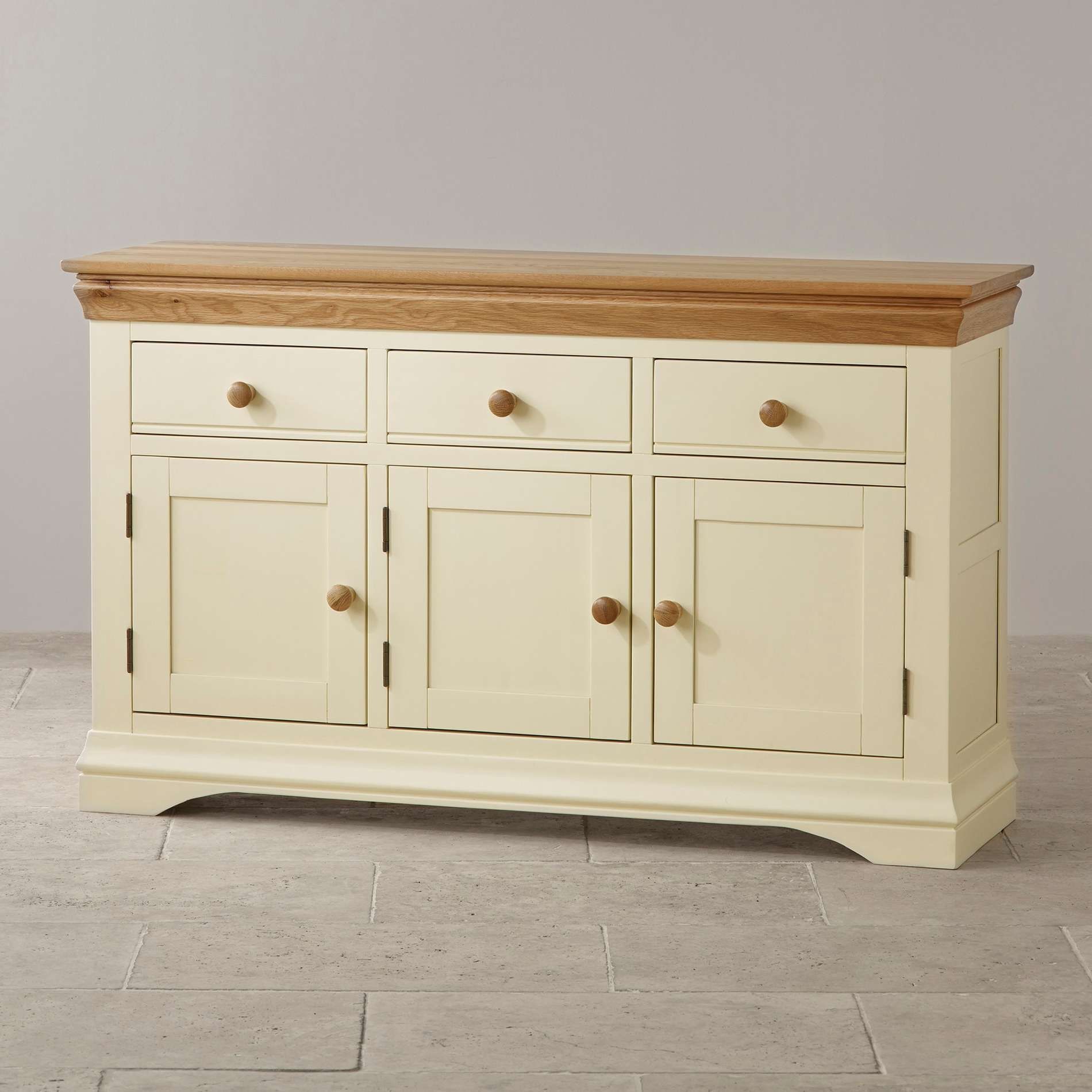 Country Cottage Natural Oak Large Sideboard – Cream Painted For Cream And Oak Sideboards (View 4 of 20)