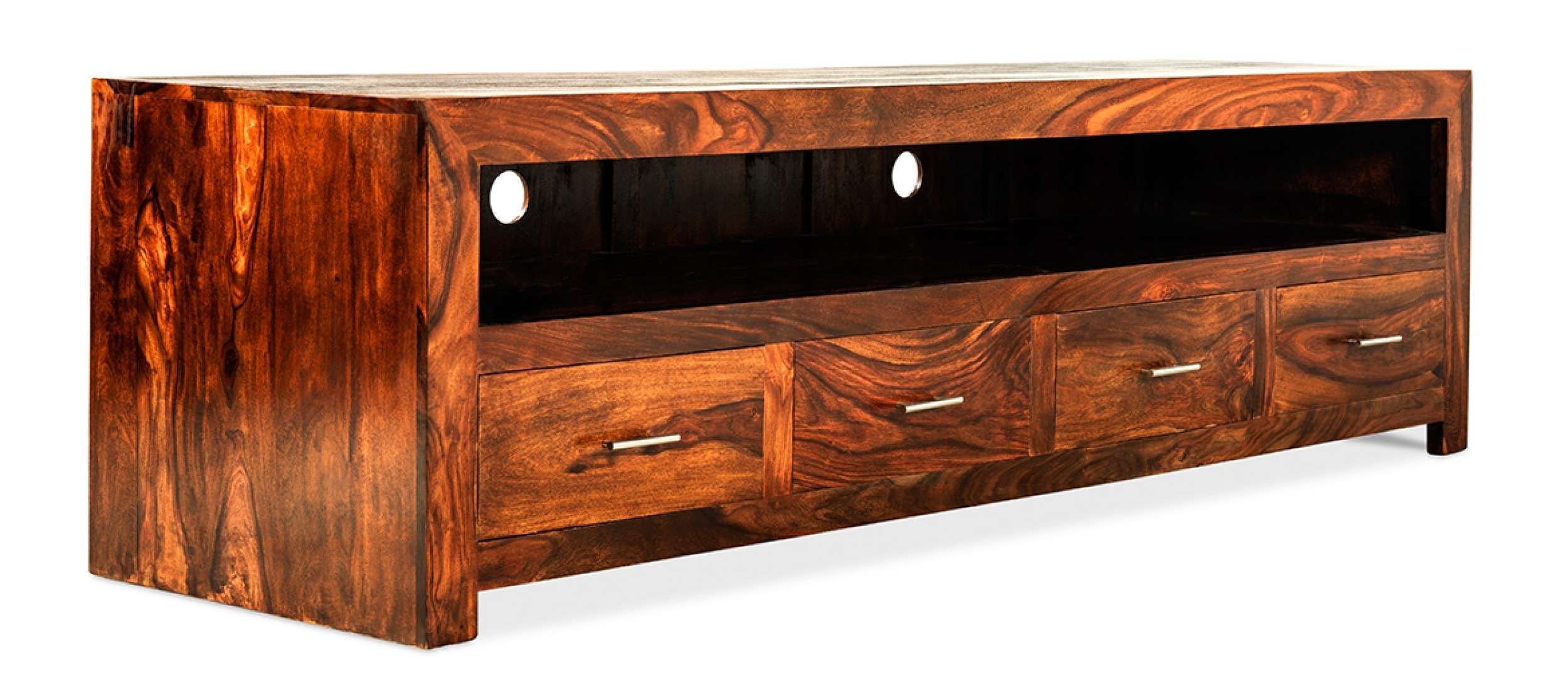 Cube Sheesham Long Plasma Tv Cabinet | Quercus Living Inside Large Tv Cabinets (Gallery 19 of 20)