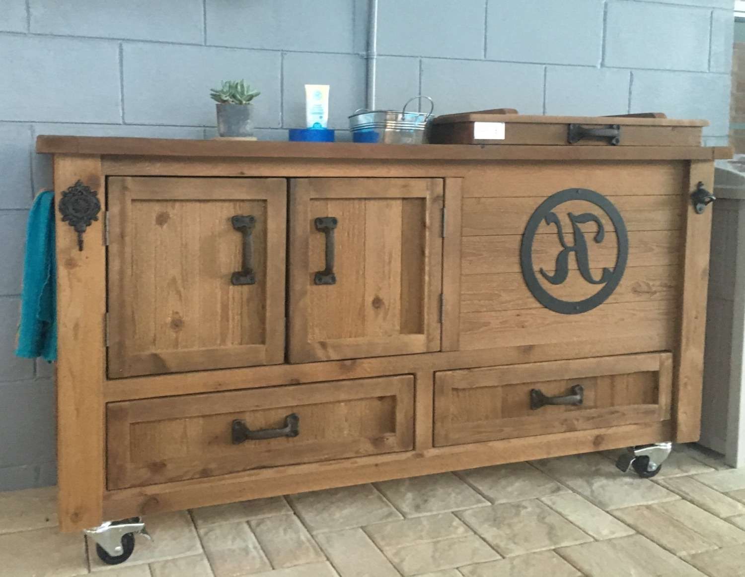 Custom Outdoor Cabinet Rustic Cooler Outdoor Bar Cart Intended For Outdoor Sideboards (View 1 of 20)