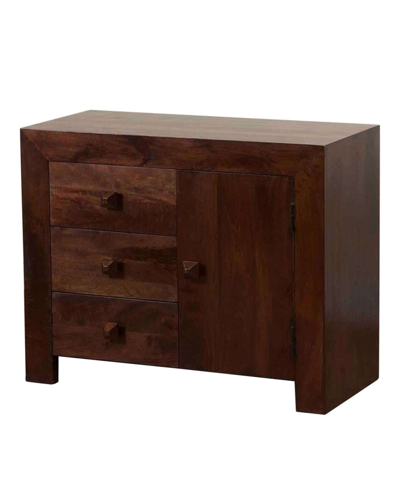 Dakota Small Sideboard With 3 Drawers Dark Shade – Homescapes Throughout Small Dark Wood Sideboards (View 3 of 20)