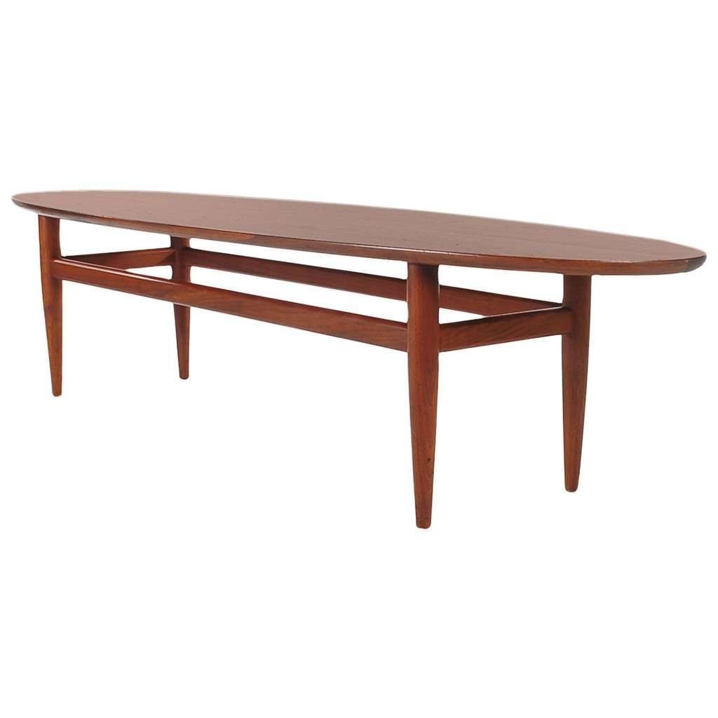 Famous Heritage Coffee Tables With Mid Century Danish Modern Style Surfboard Coffee Table In Walnut (View 15 of 20)