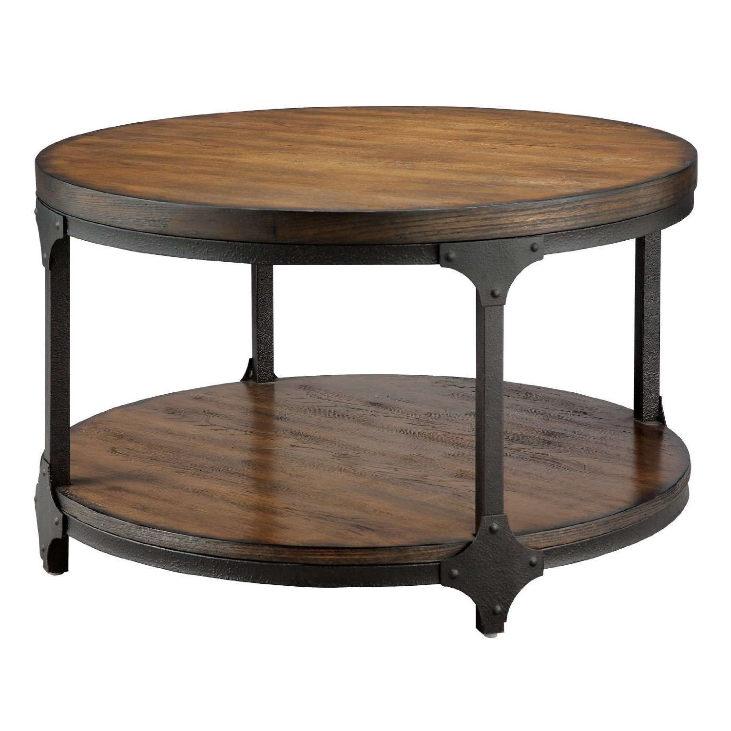 Fashionable Small Circle Coffee Tables Inside Old And Vintage Round Coffee Table With Black Metal Base And (View 6 of 20)