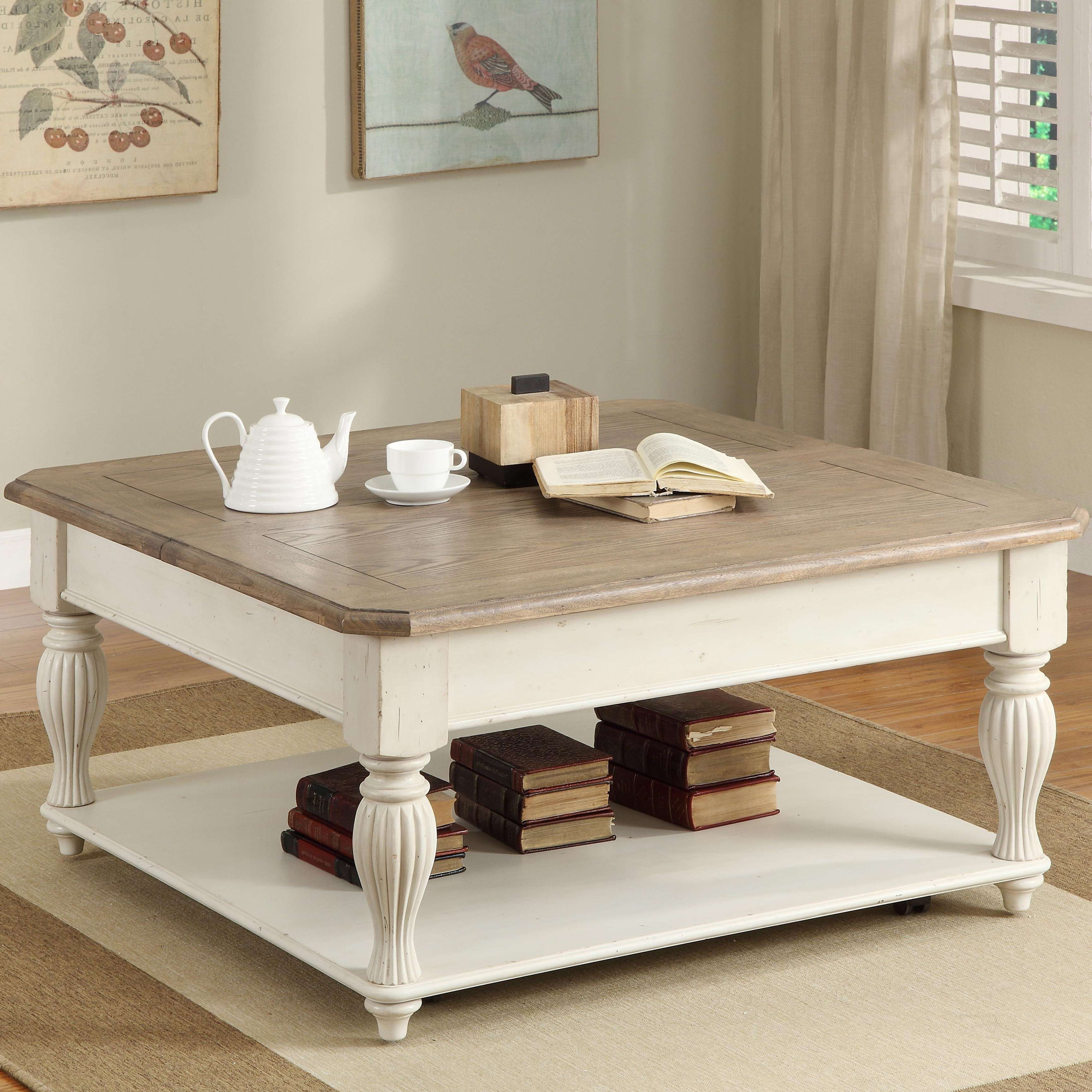 Favorite Rustic Coffee Tables With Bottom Shelf Pertaining To Square Lift Top Coffee Table With Fixed Bottom Shelfriverside (View 7 of 20)