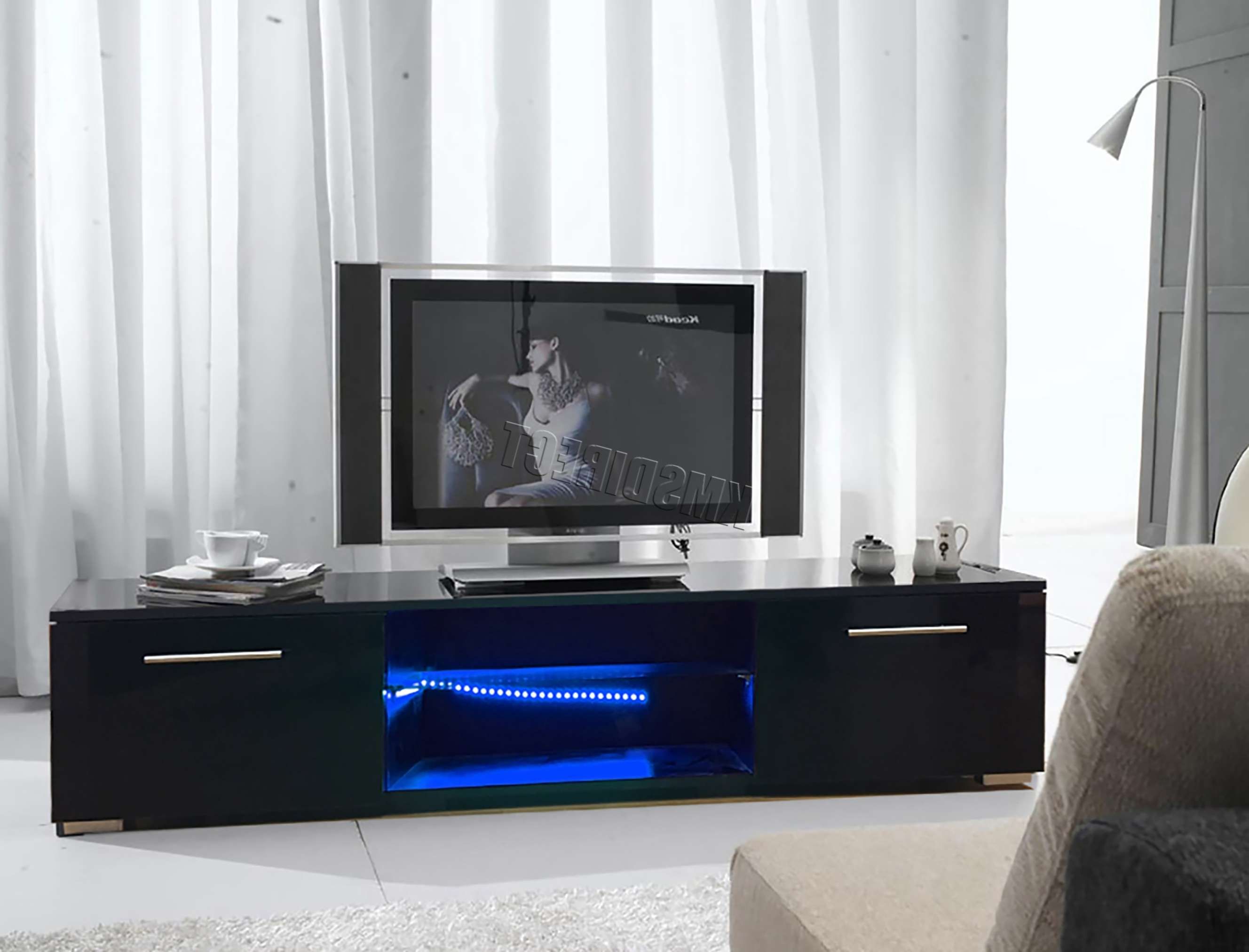 Foxhunter Modern High Gloss Matt Tv Cabinet Unit Stand Black Rgb Pertaining To High Gloss Tv Cabinets (View 16 of 20)