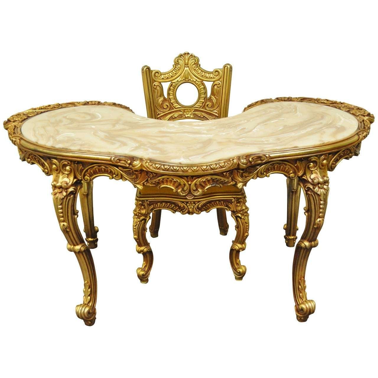 French Baroque Style Gold Gilt Vanity Or Desk With Chair Attr (View 18 of 20)