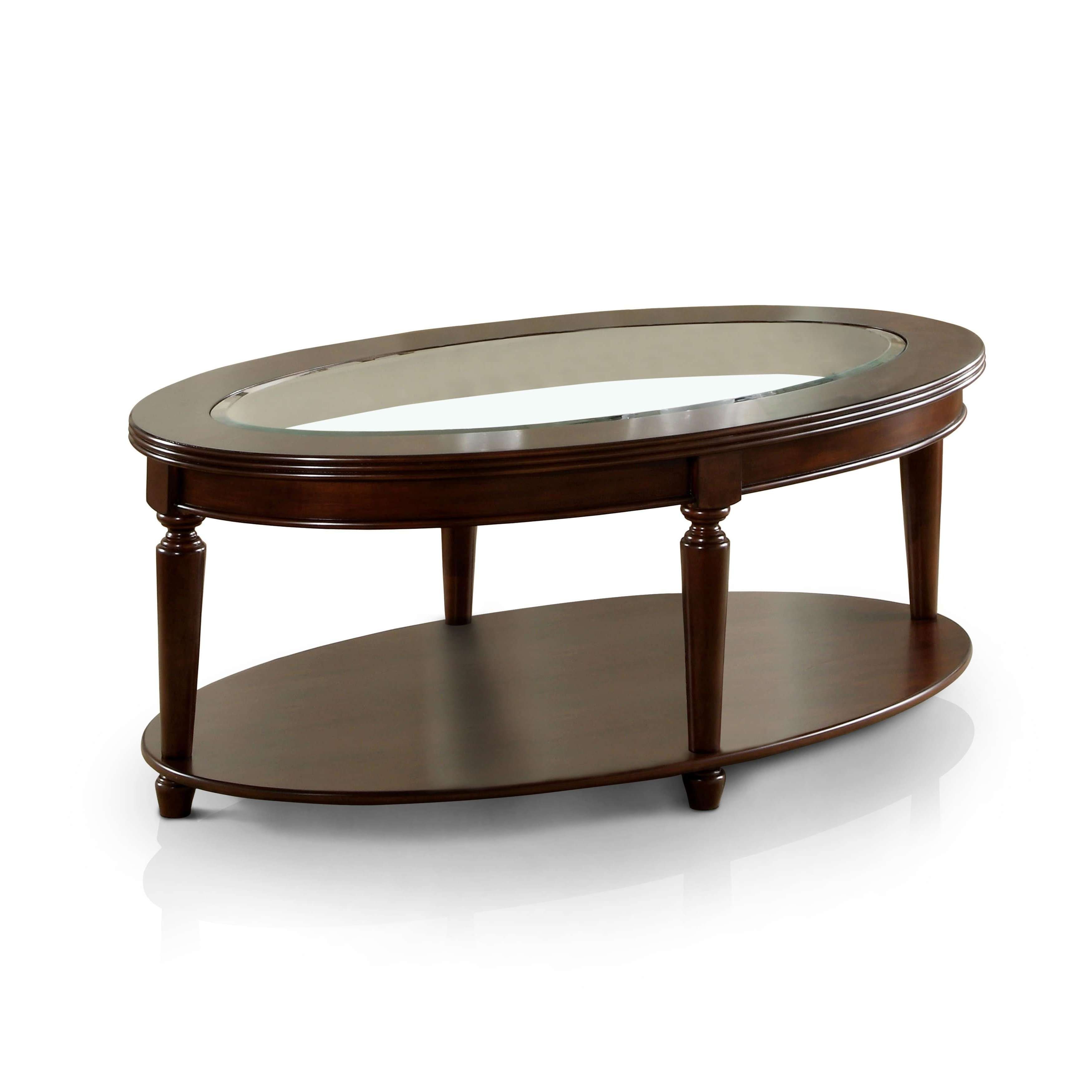 Furniture Of America Crescent Dark Cherry Glass Top Oval Coffee Inside 2018 Dark Coffee Tables (Gallery 19 of 20)