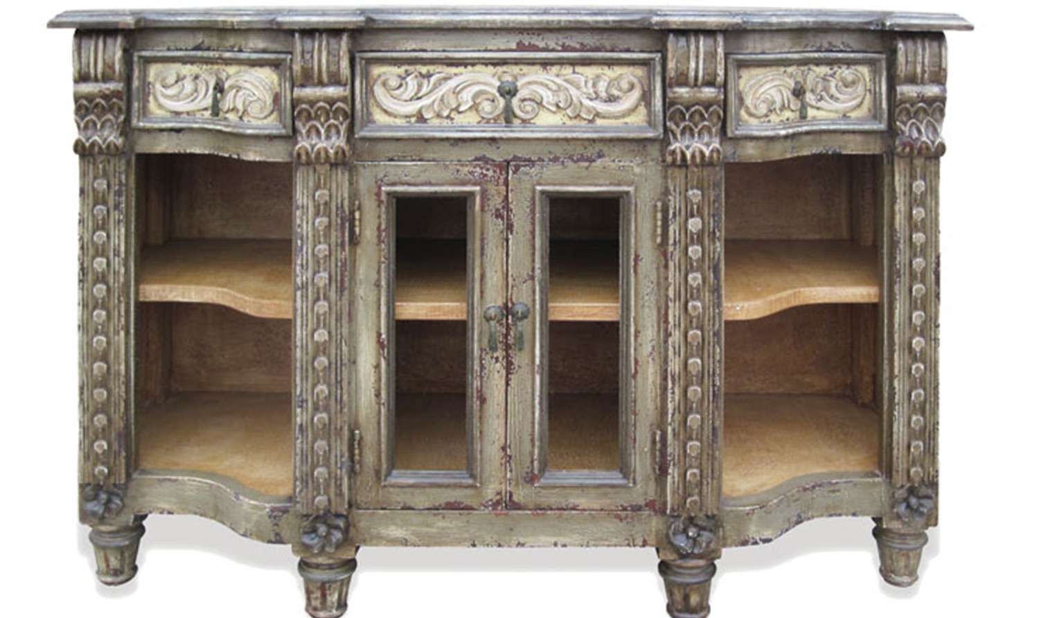 Hand Painted French Sideboard Grey Distressed Old World Hand Carved Within Magic The Gathering Sideboards (View 18 of 24)
