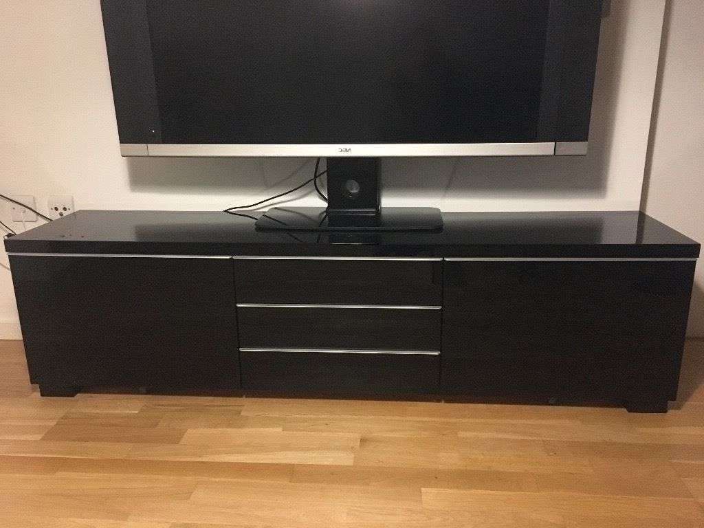 Ikea Besta Burs Black Gloss Tv Unit, Fantastic Condition | In New Pertaining To Black Gloss Tv Cabinets (View 12 of 20)