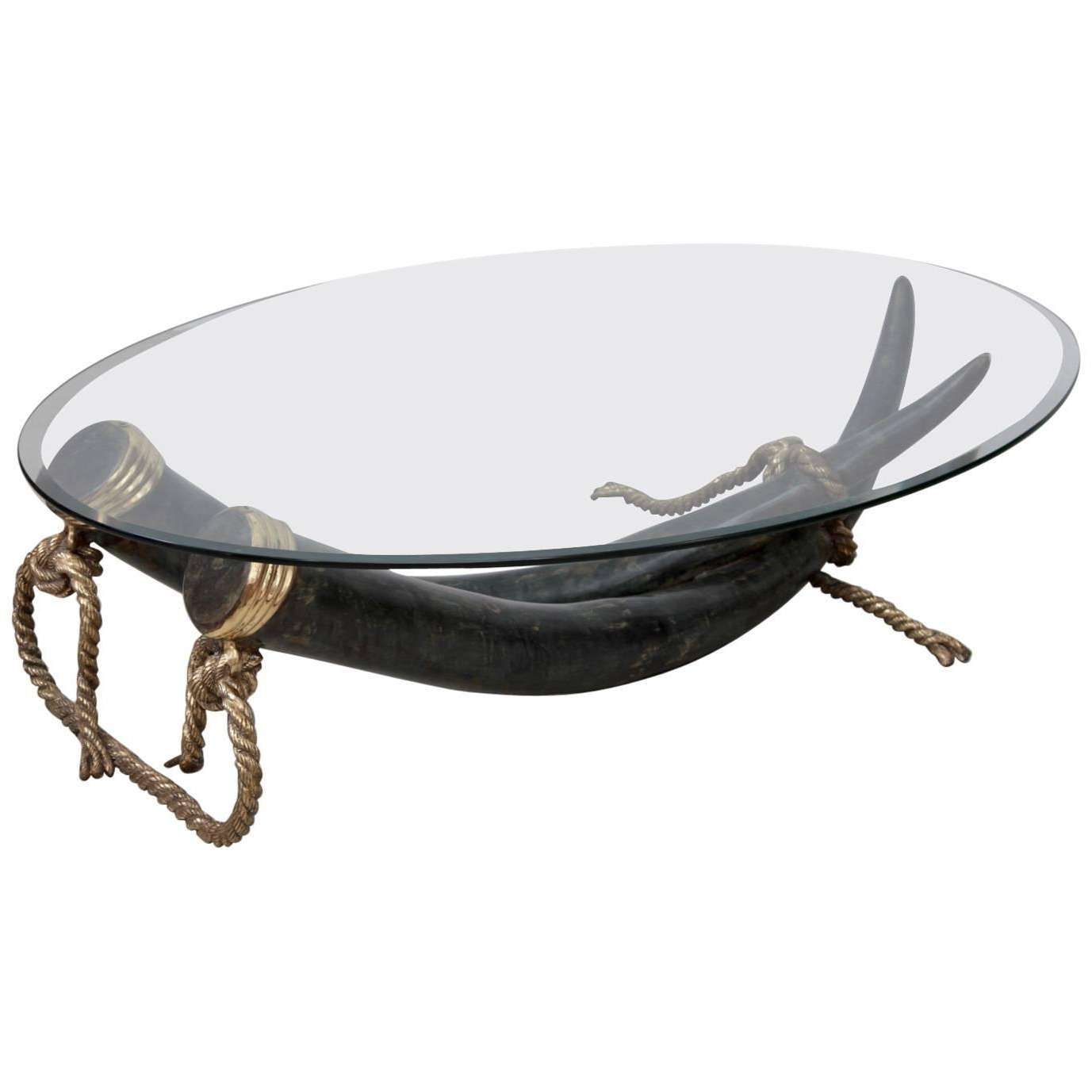 Large Glass And Brass Elephant Tusk Base Coffee Tablevalenti Throughout Fashionable Elephant Glass Coffee Tables (View 11 of 20)