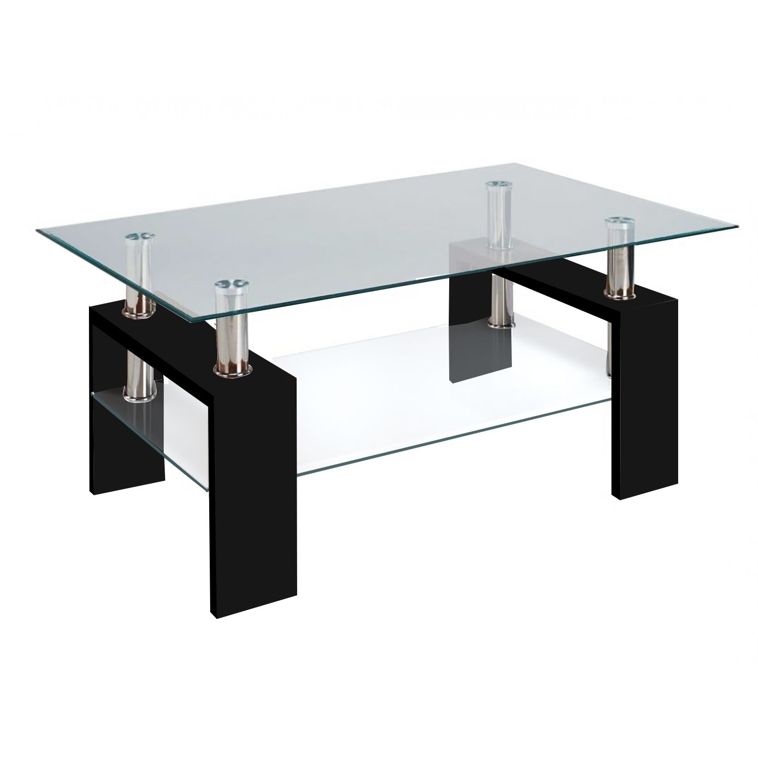 Latest Glass And Black Coffee Tables Intended For Modern Glass Black Coffee Table With Shelf Contemporary (View 9 of 20)