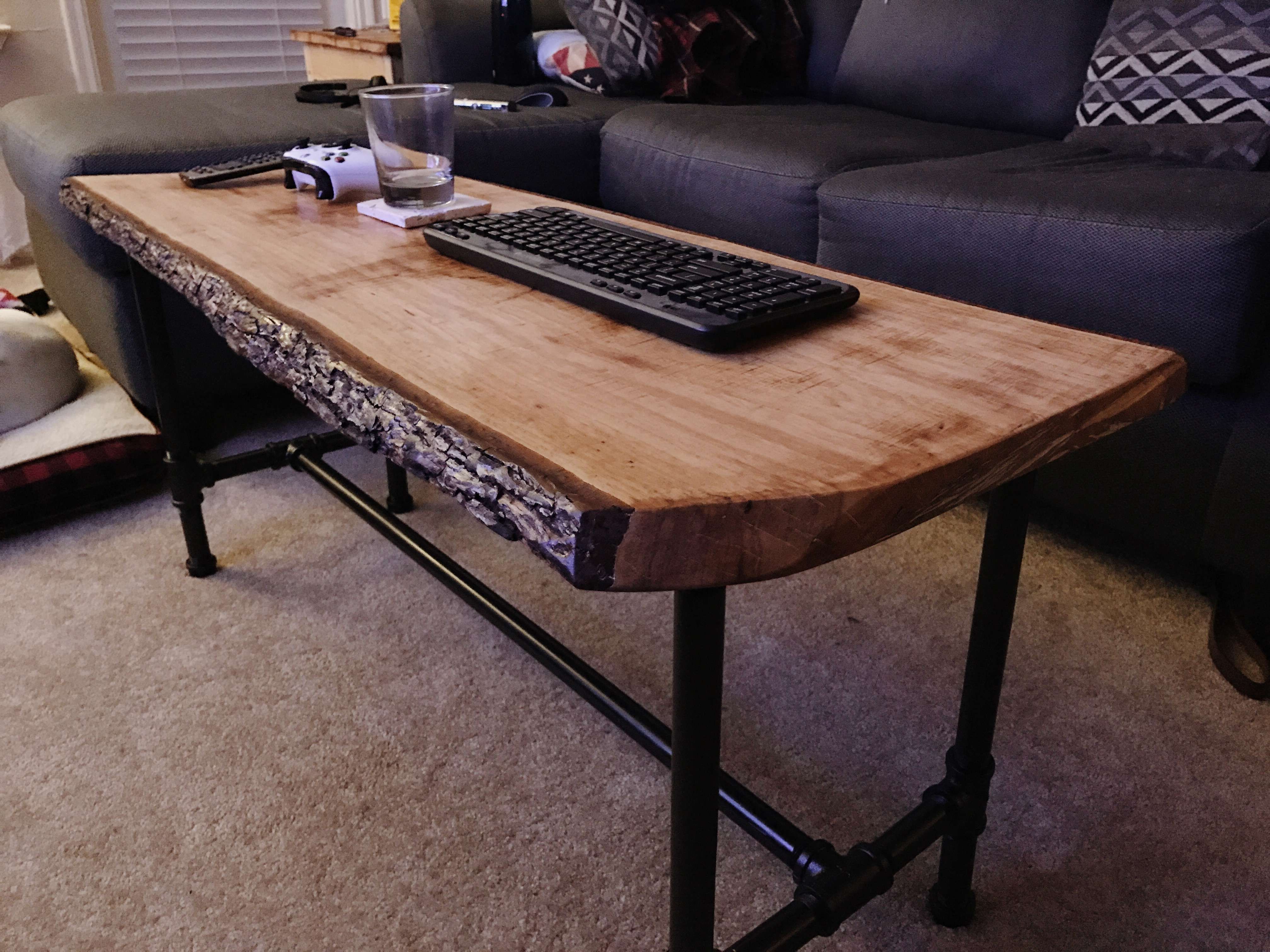 Live Edge Pecan Coffee Table & Pipe Legs – Album On Imgur Within Current Short Legs Coffee Tables (View 12 of 20)