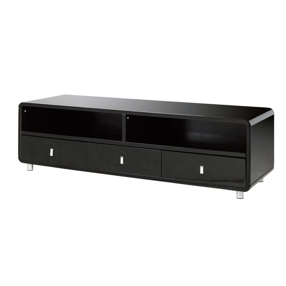 Malone Three Drawer Gloss Tv Unit Black – Dwell Intended For Black Gloss Tv Cabinets (View 5 of 20)