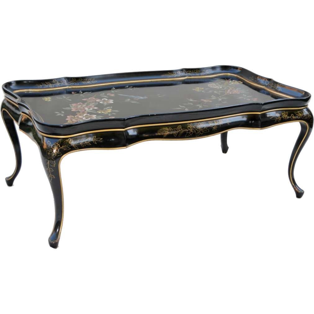 Mid Century Black Lacquer Asian Coffee Table From Tolw On Ruby Lane Pertaining To Current Asian Coffee Tables (View 8 of 20)