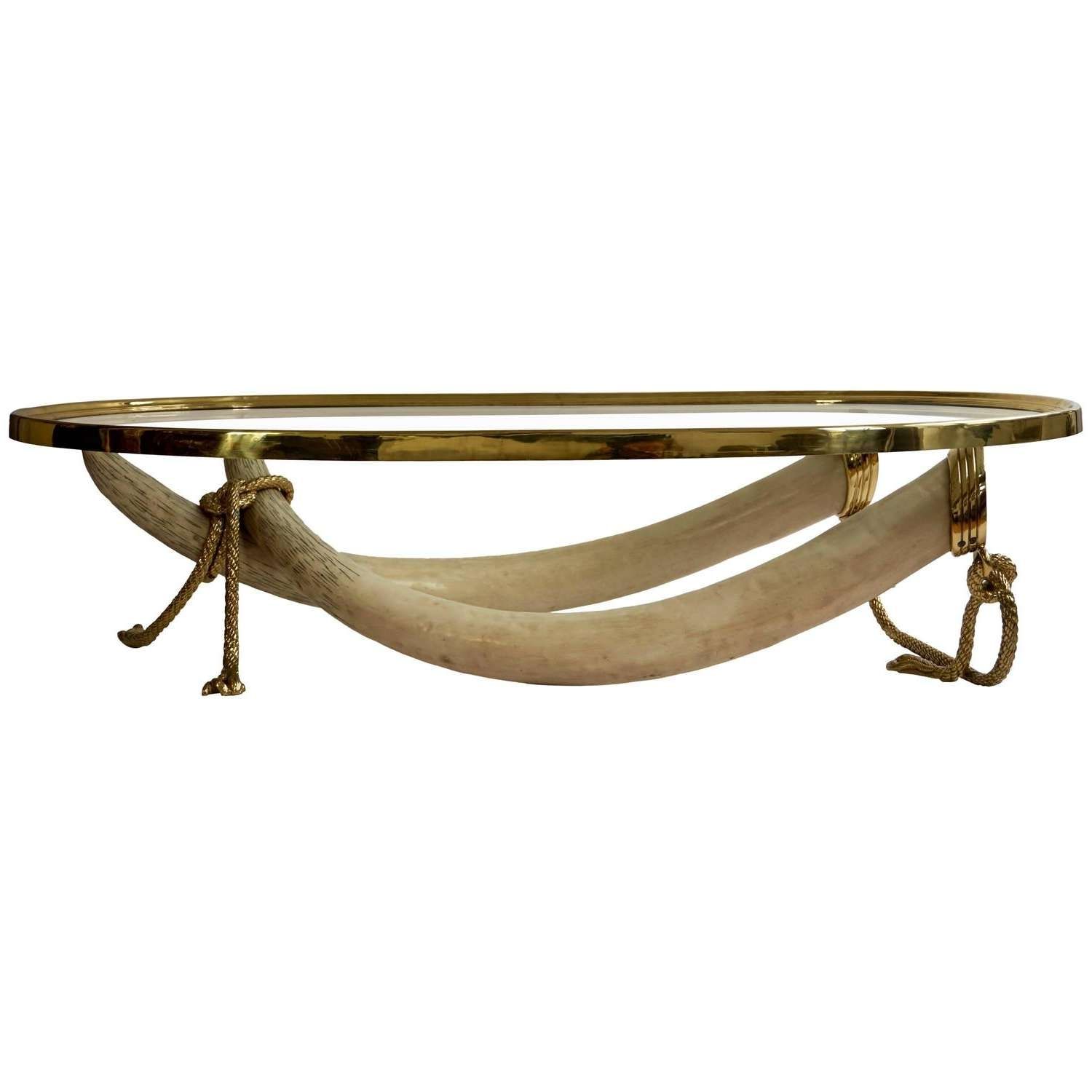 Most Current Elephant Coffee Tables With Glass Top Inside Large Glass And Brass Elephant Tusk Base Coffee Tablevalenti (View 16 of 20)