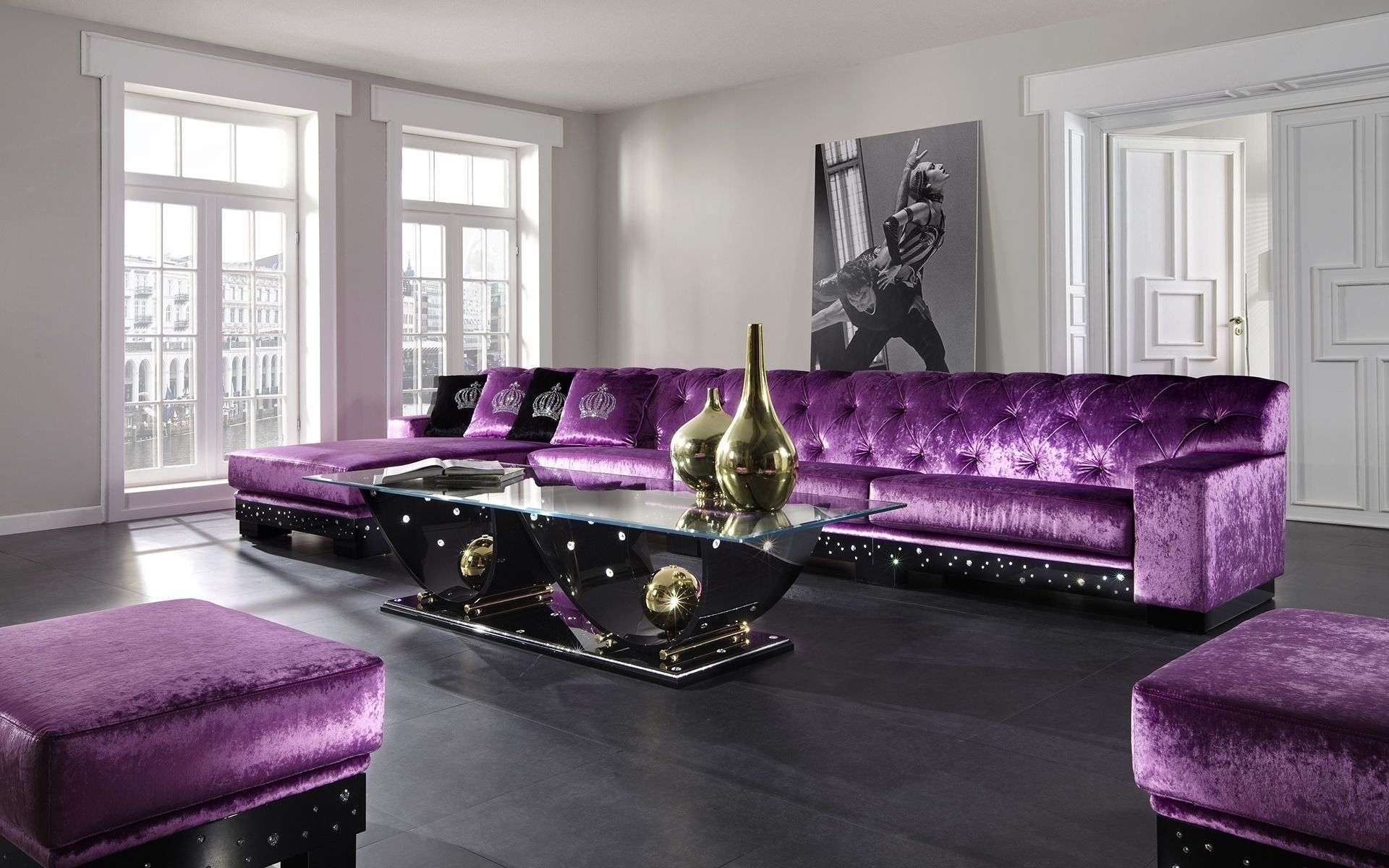 Most Current Purple Ottoman Coffee Tables With Regard To Luxurious Pale Lavender Living Room With Purple Velvet Tufted (View 2 of 20)