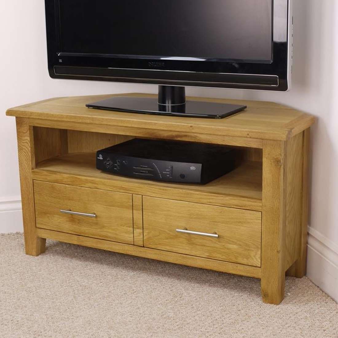 Nebraska Modern Oak Corner Tv Unit / Solid Wood Tv Stand / Oiled With Regard To Corner Wooden Tv Cabinets (View 2 of 20)