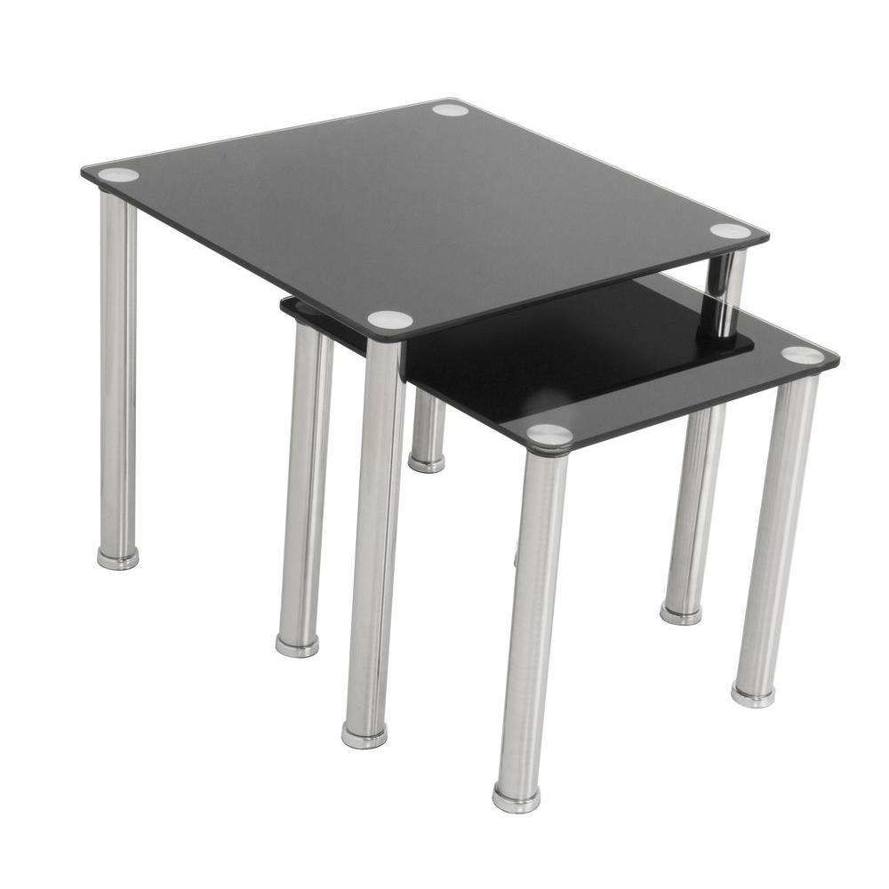 Newest Chrome Leg Coffee Tables Inside Avf Black Glass And Chrome Nesting Side / Lamp / End Tables (set (Gallery 19 of 20)