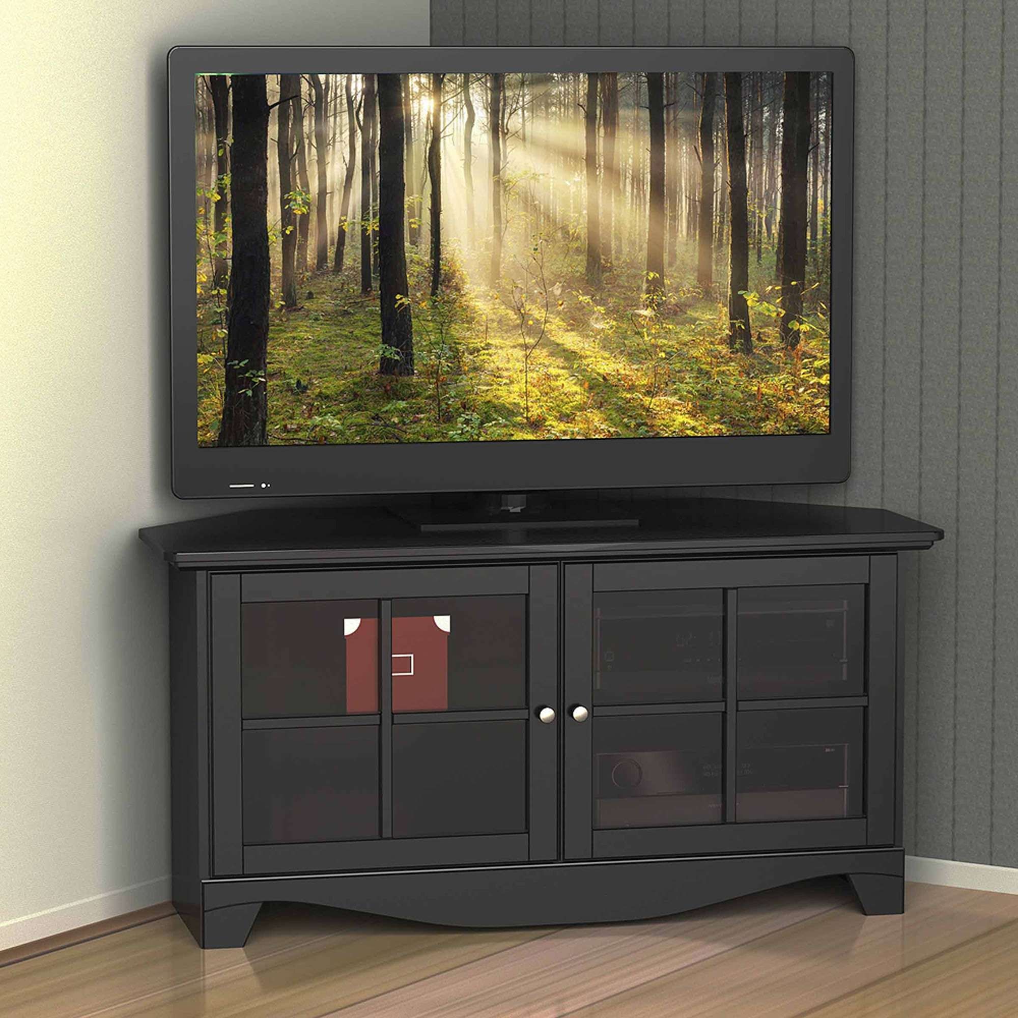 Nexera Pinnacle Black 2 Door Corner Tv Stand For Tvs Up To 49 With Regard To Black Corner Tv Cabinets (View 1 of 20)