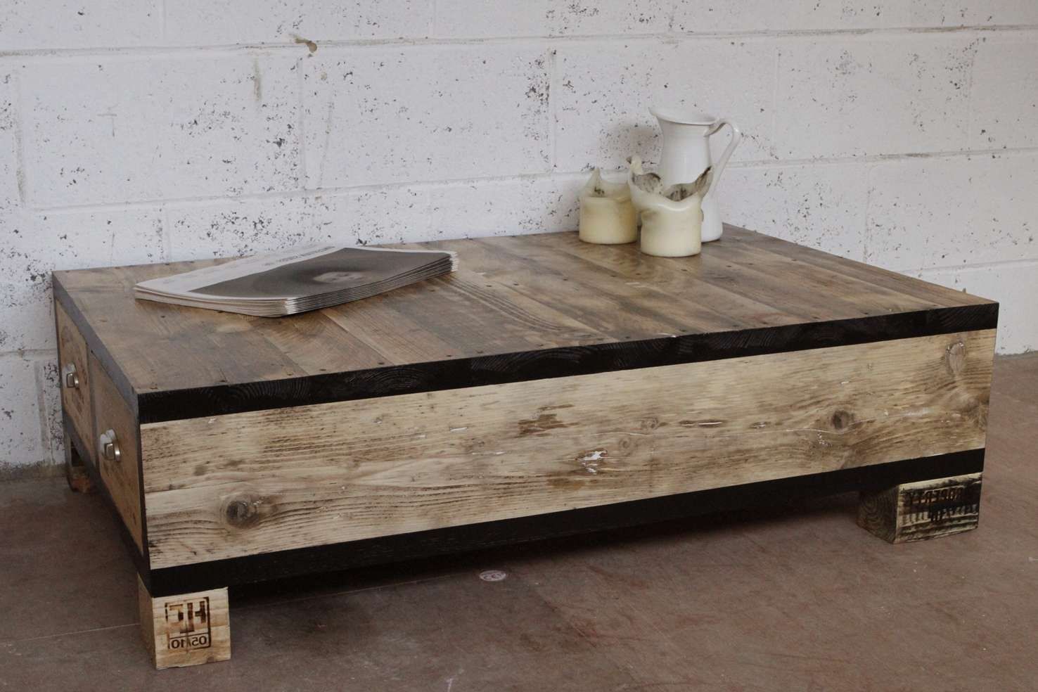 Old And Vintage Diy Square Low Wood Coffe Table With Drawers Using Inside Widely Used Low Coffee Tables With Drawers (View 1 of 20)