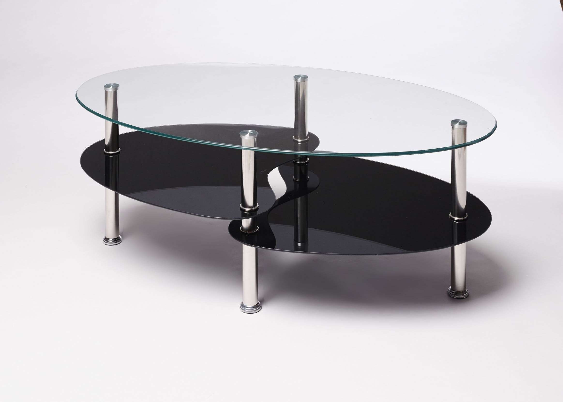 Oval Glass Coffee Table Set In Rummy Black Pyramid Design Oval Regarding Fashionable Oval Black Glass Coffee Tables (View 1 of 20)