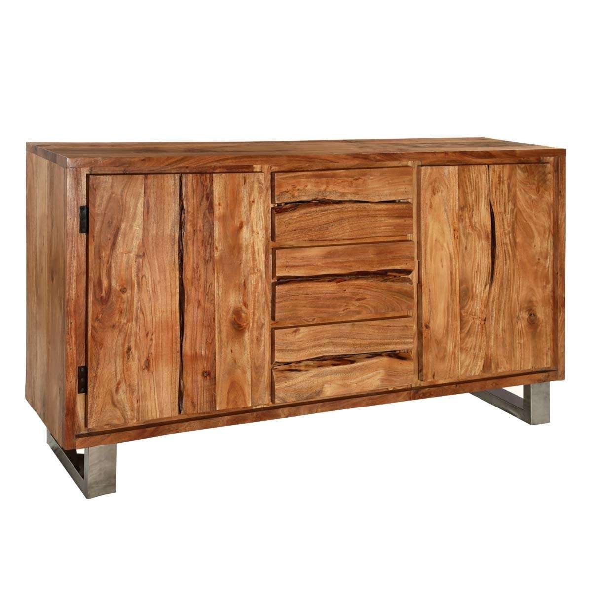 Pioneer Acacia Wood Live Edge 3 Drawer Sideboard Cabinet For Real Wood Sideboards (View 12 of 20)