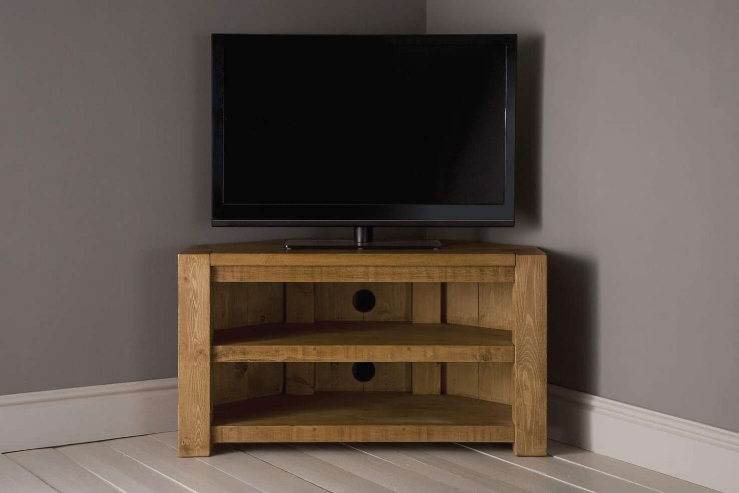 Plank Beam Corner Tv Unit With Shelfindigo Furniture Inside Wooden Corner Tv Cabinets (View 1 of 20)
