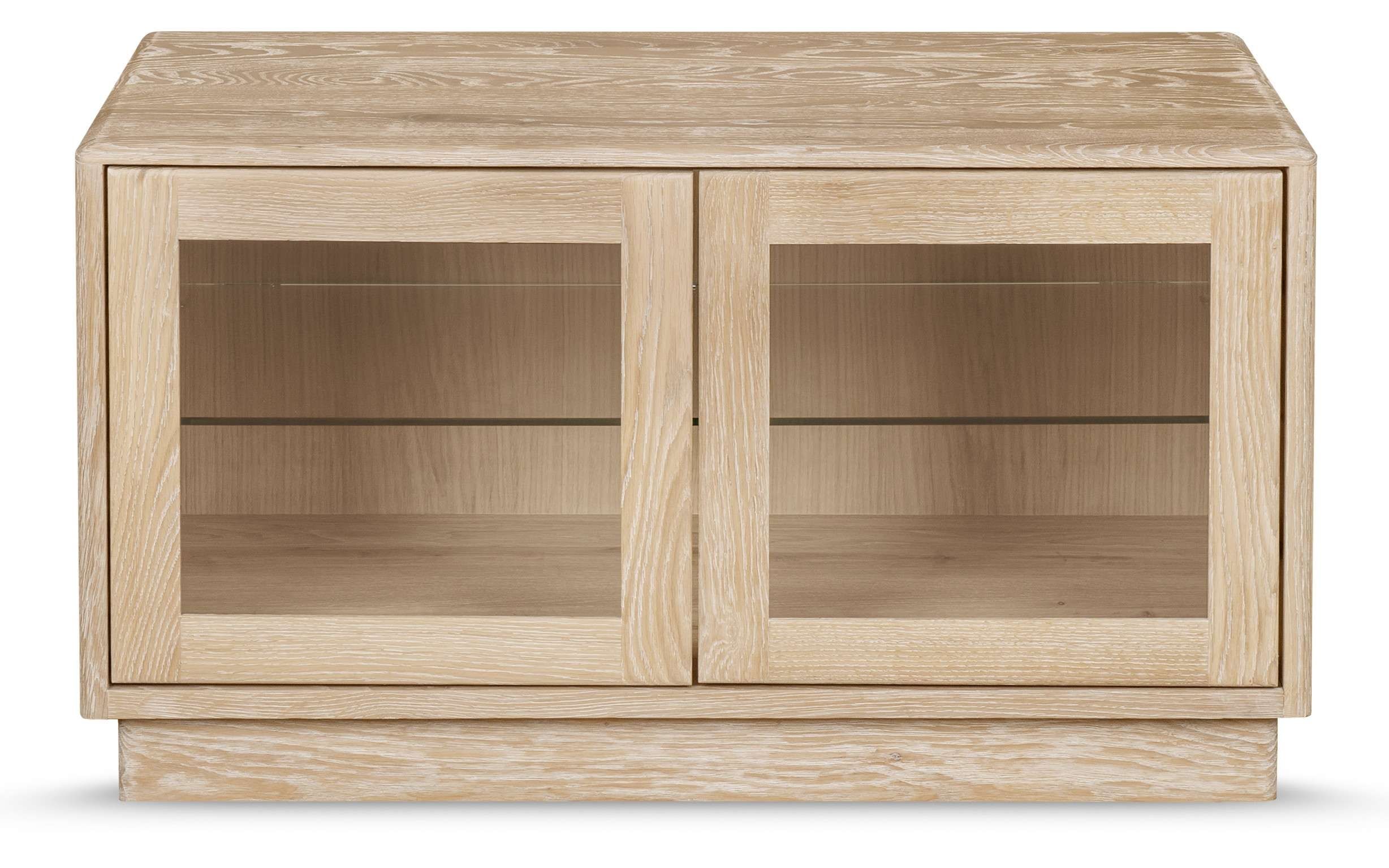 Portofino Tv Unit With Glass Doors | Solid Oak Within Oak Tv Cabinets With Doors (View 18 of 20)