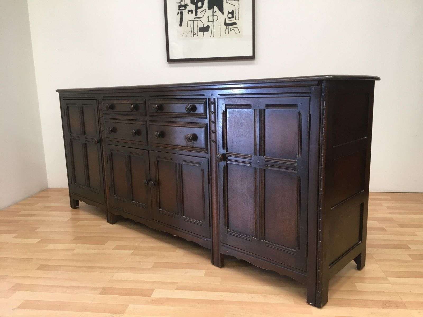Rare Large Vintage Ercol 7 Foot Mid Century Sideboard In Dark Throughout 7 Foot Sideboards (View 3 of 20)