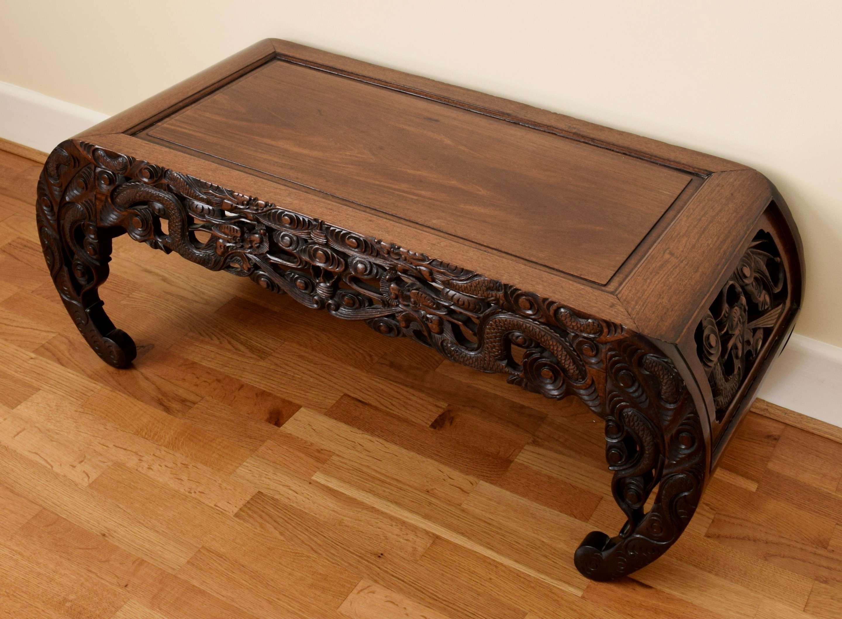 Recent Dragon Coffee Tables Pertaining To Dark Brown Rectangle Antique Carved Wood Dragon Coffee Table To (View 7 of 20)