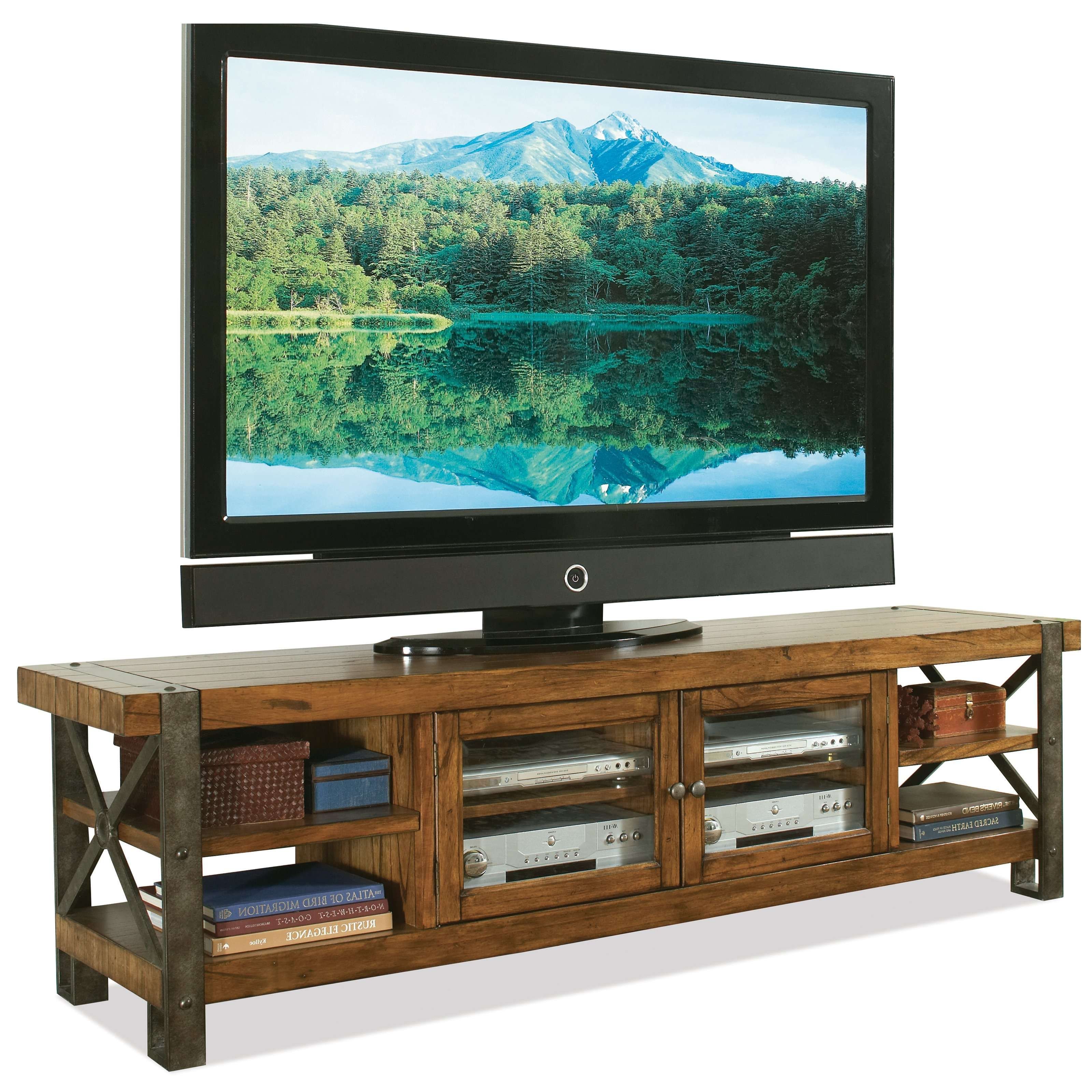 Riverside Sierra 80 In. Tv Console – Landmark Worn Oak | Hayneedle Pertaining To Rustic Wood Tv Cabinets (Gallery 20 of 20)