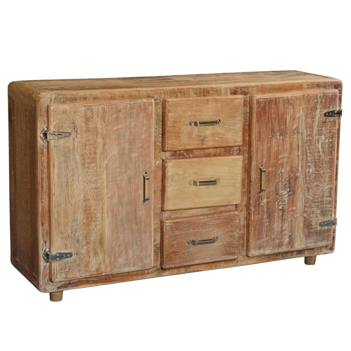 Rounded Corners Reclaimed Wood 3 Drawer Rustic Sideboard Regarding Rustic Sideboards Furniture (View 13 of 20)