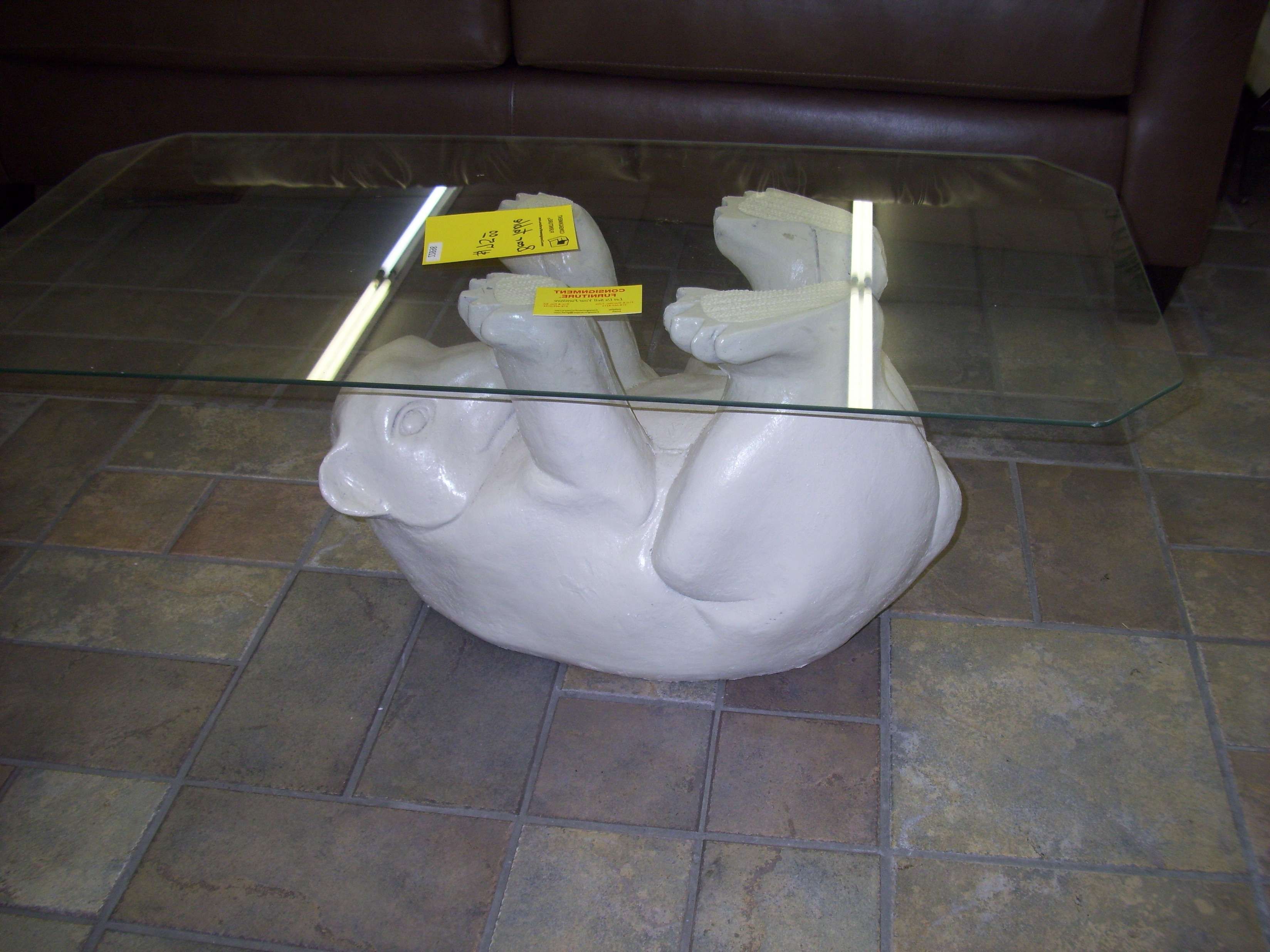 Well Known Elephant Glass Top Coffee Tables Throughout Unique Modern Beveled Glass Coffee Table With White Bear Shape (View 8 of 20)