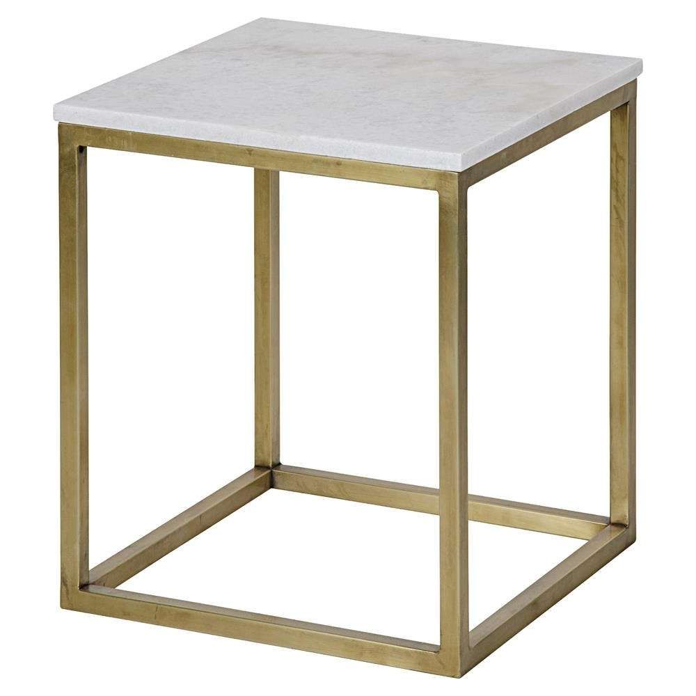 Well Known White Cube Coffee Tables In Thurston Modern Brass Metal Cube White Quartz Side Table – 18h (View 6 of 20)