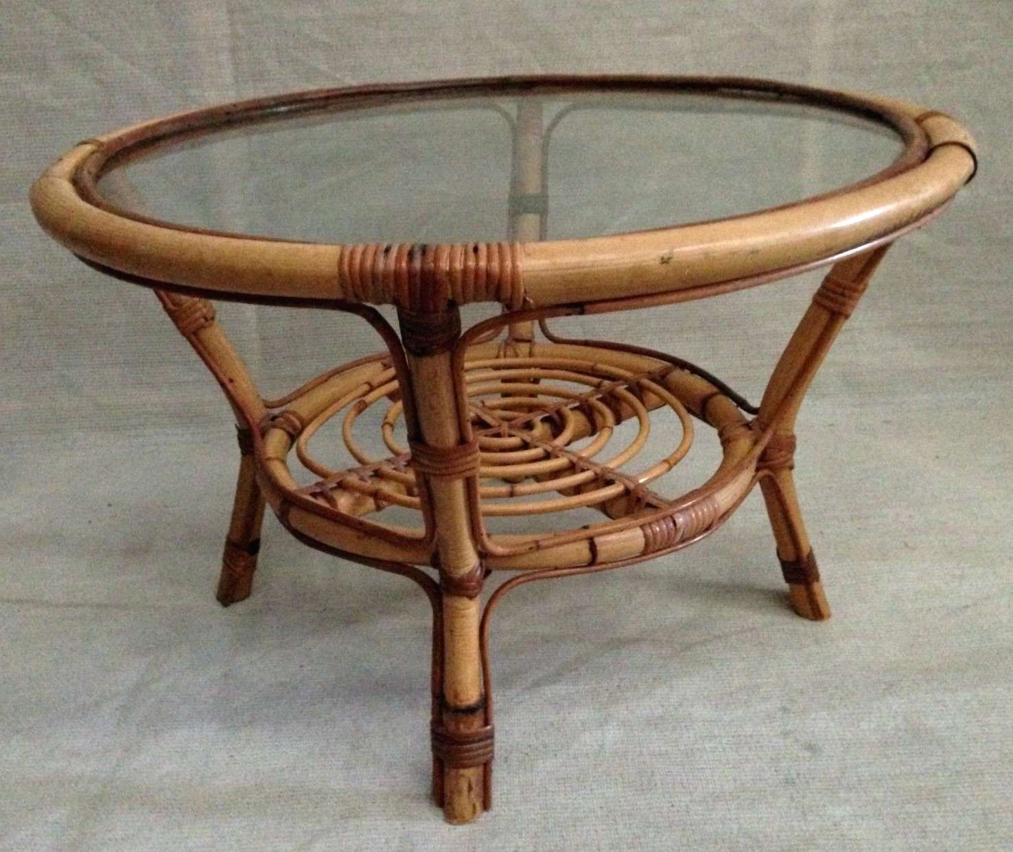 Wicker Rattan Coffee Tables Vintage Round Cane Glass Table Woven Pertaining To Preferred Round Woven Coffee Tables (View 9 of 20)