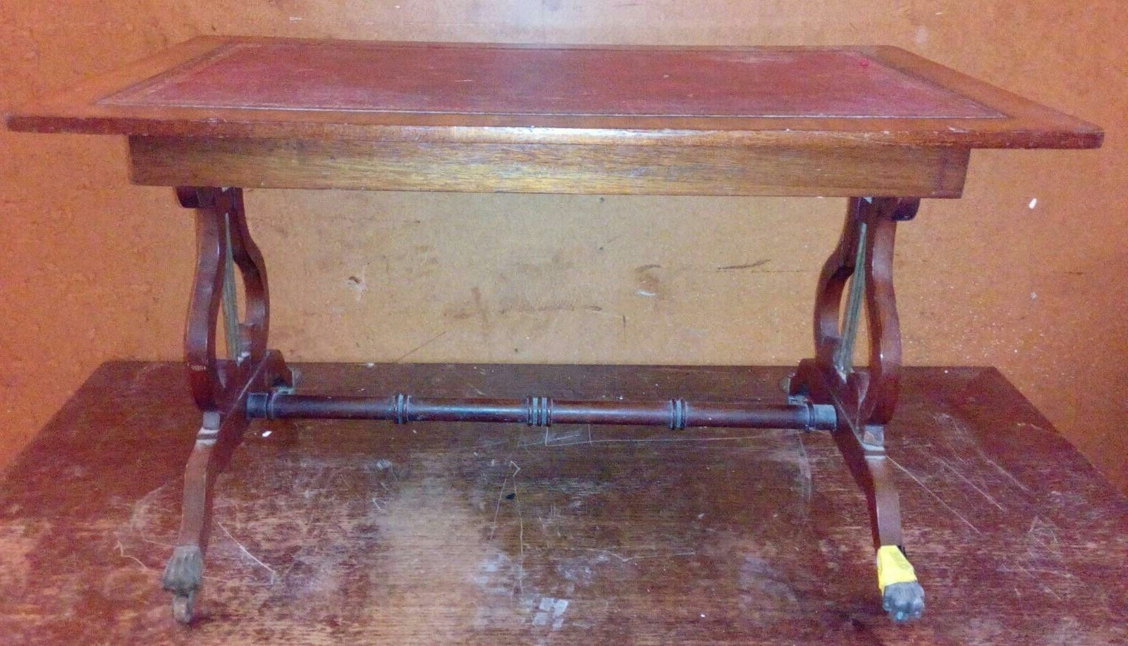 19c Antique Leather Topped Lyre End Coffee Table Side/end Table On Intended For Famous Lyre Coffee Tables (Gallery 18 of 20)