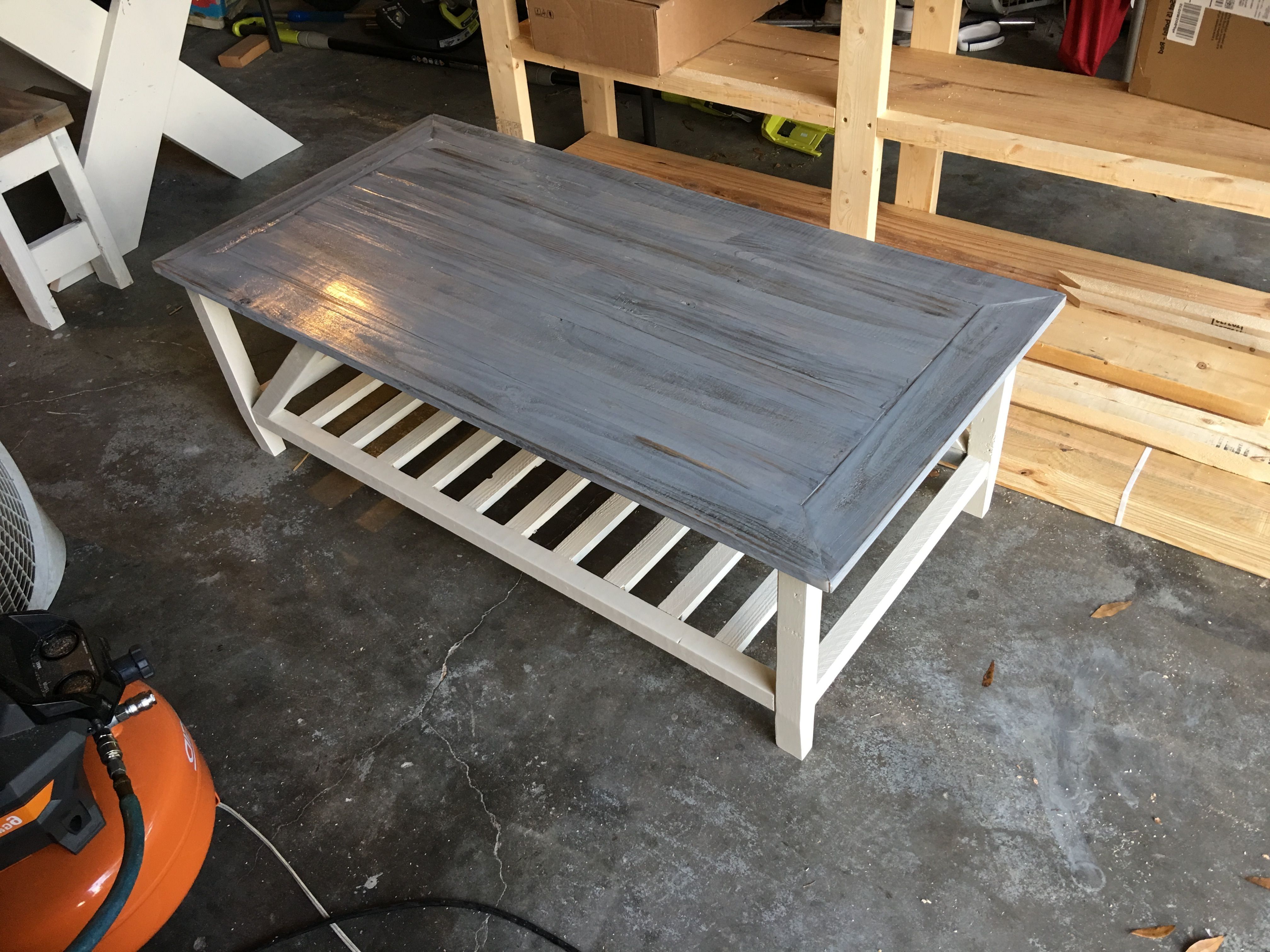 2' X 4' Coffee Table W A Dark Jacobean Base Stain And A Grey Top Regarding Most Current Stack Hi Gloss Wood Coffee Tables (View 11 of 20)