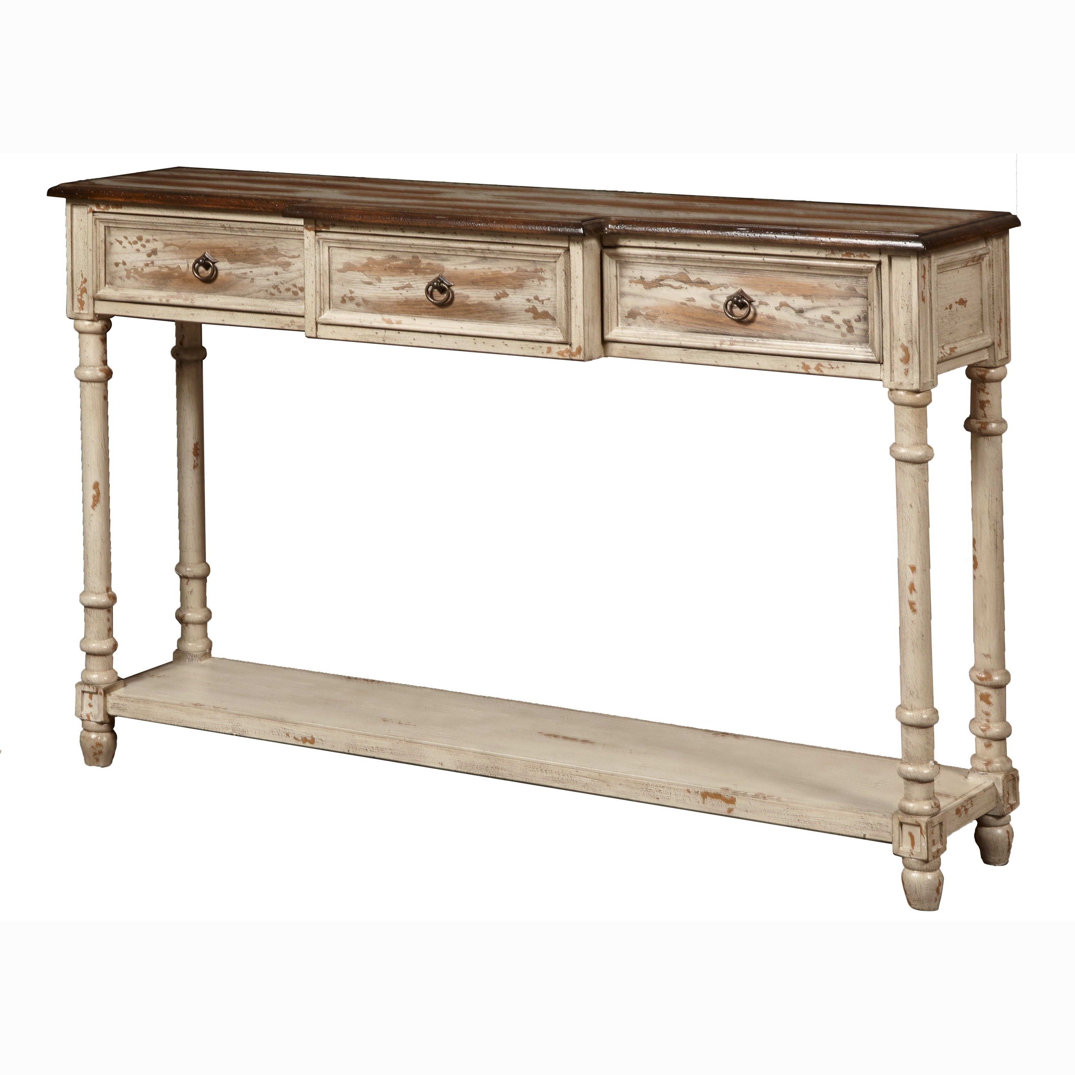 2018 Natural 2 Drawer Shutter Coffee Tables Pertaining To Shop Distressed Natural Cream Accent Console Table – On Sale – Free (View 16 of 20)
