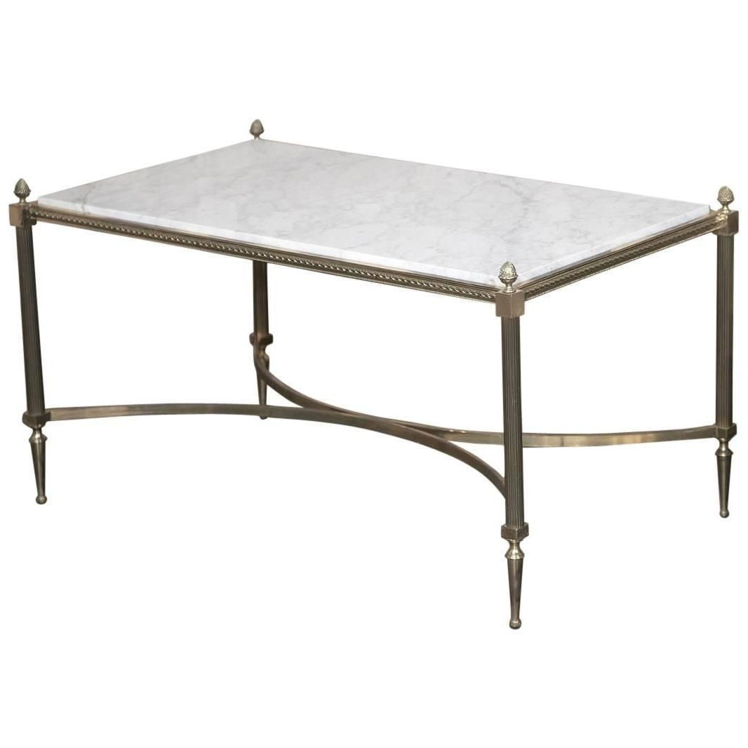 Antique French Louis Xvi Maison Jansen Style Bronze Carrara Marble Regarding Well Liked Large Slab Marble Coffee Tables With Antiqued Silver Base (View 15 of 20)