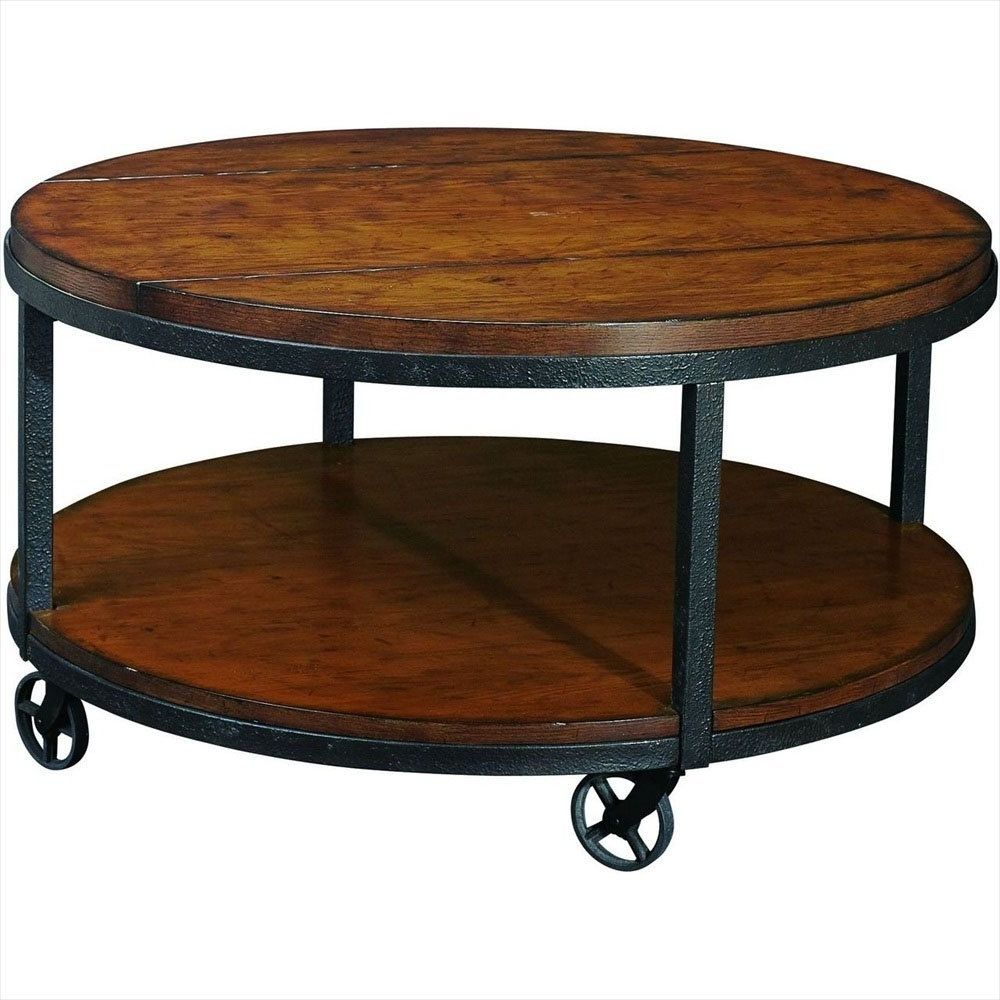 Coffee Table: Large Round Coffee Table With Wheels Coffee Table With With Well Known Iron Wood Coffee Tables With Wheels (View 3 of 20)