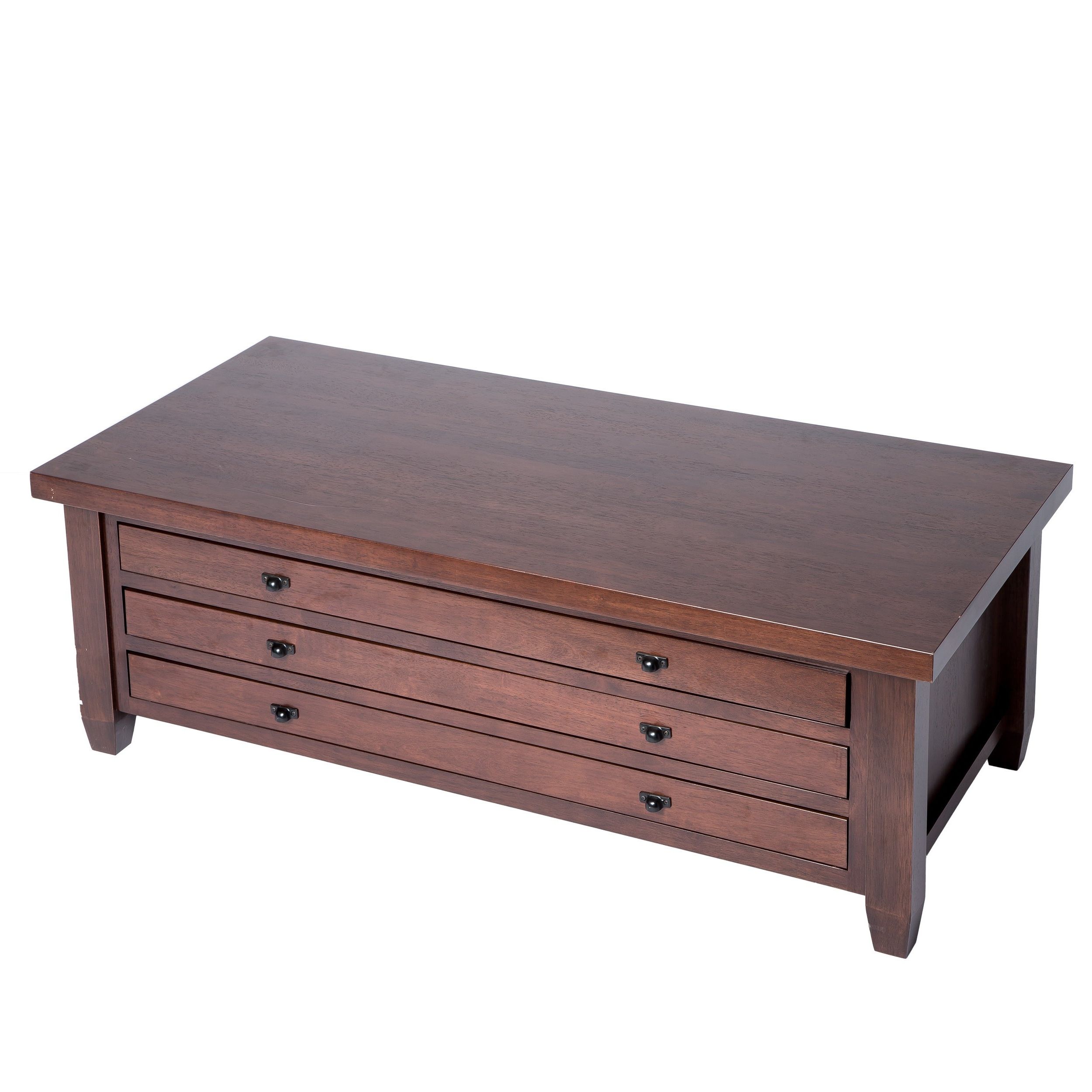 Famous Walnut Finish 6 Drawer Coffee Tables Throughout Shop Stones & Stripes Walnut Cherry Navigator Coffee Table – Free (View 11 of 20)