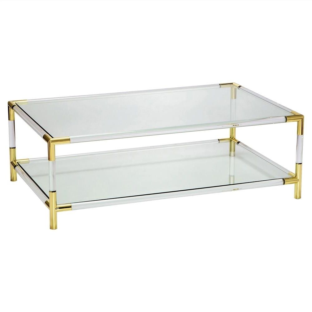 Interlude Julien Modern Brass Corner Clear Acrylic Coffee Table With Best And Newest Modern Acrylic Coffee Tables (View 15 of 20)