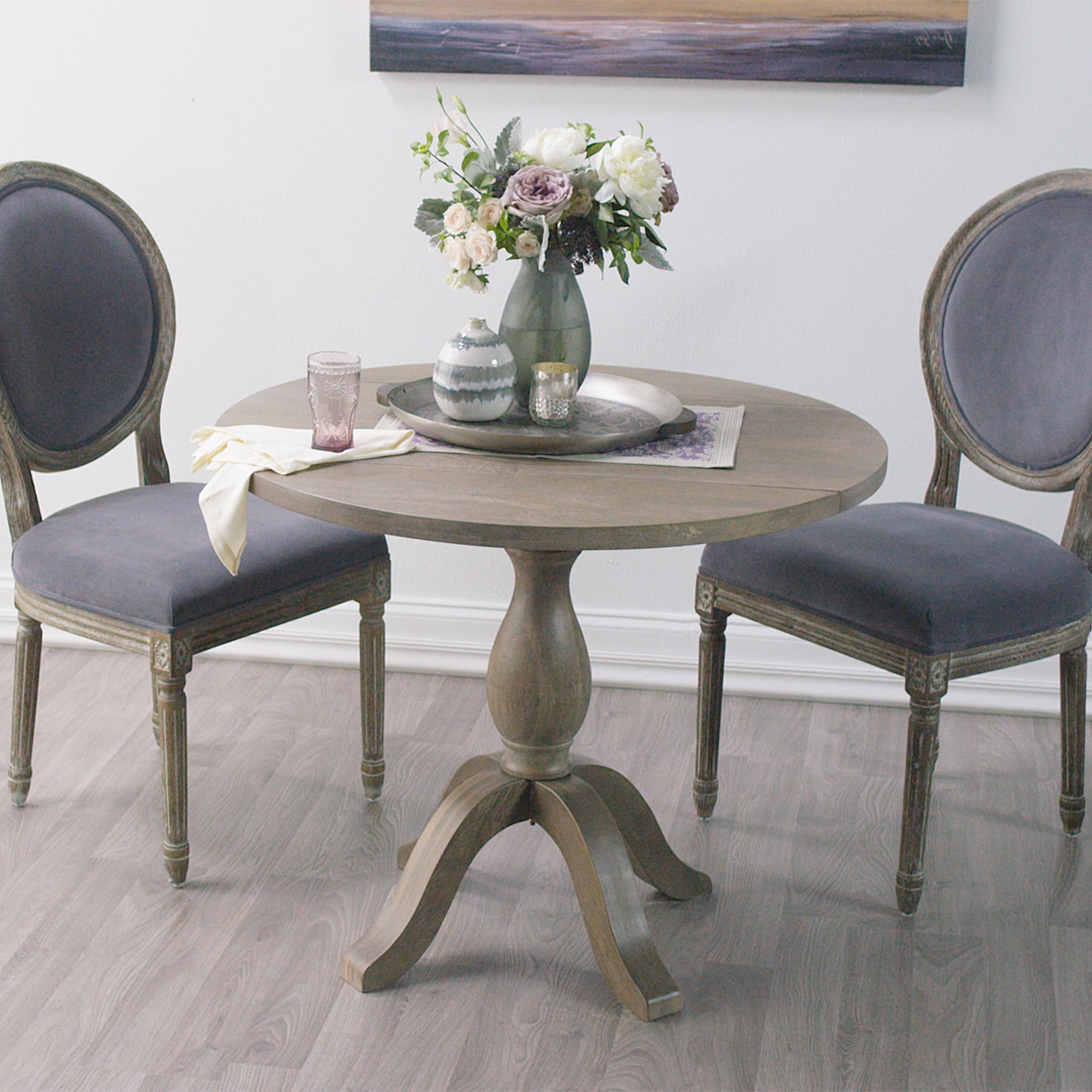 Most Current 33 Inch Industrial Round Tables Throughout Round Weathered Gray Wood Jozy Drop Leaf Table (View 10 of 20)