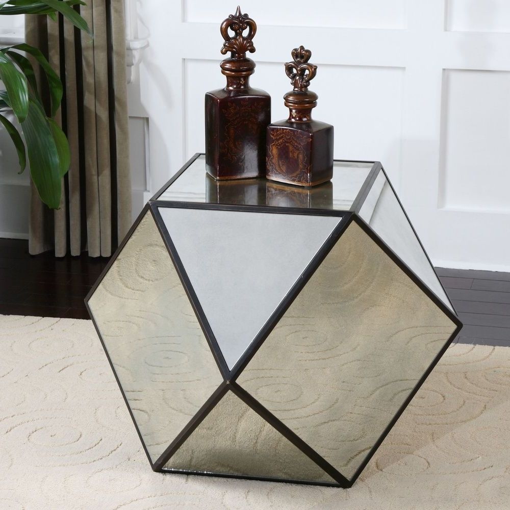 Most Current Geo Faceted Coffee Tables With Regard To The Matty Table Features Aged Black Geometric Angles With Red (View 1 of 20)