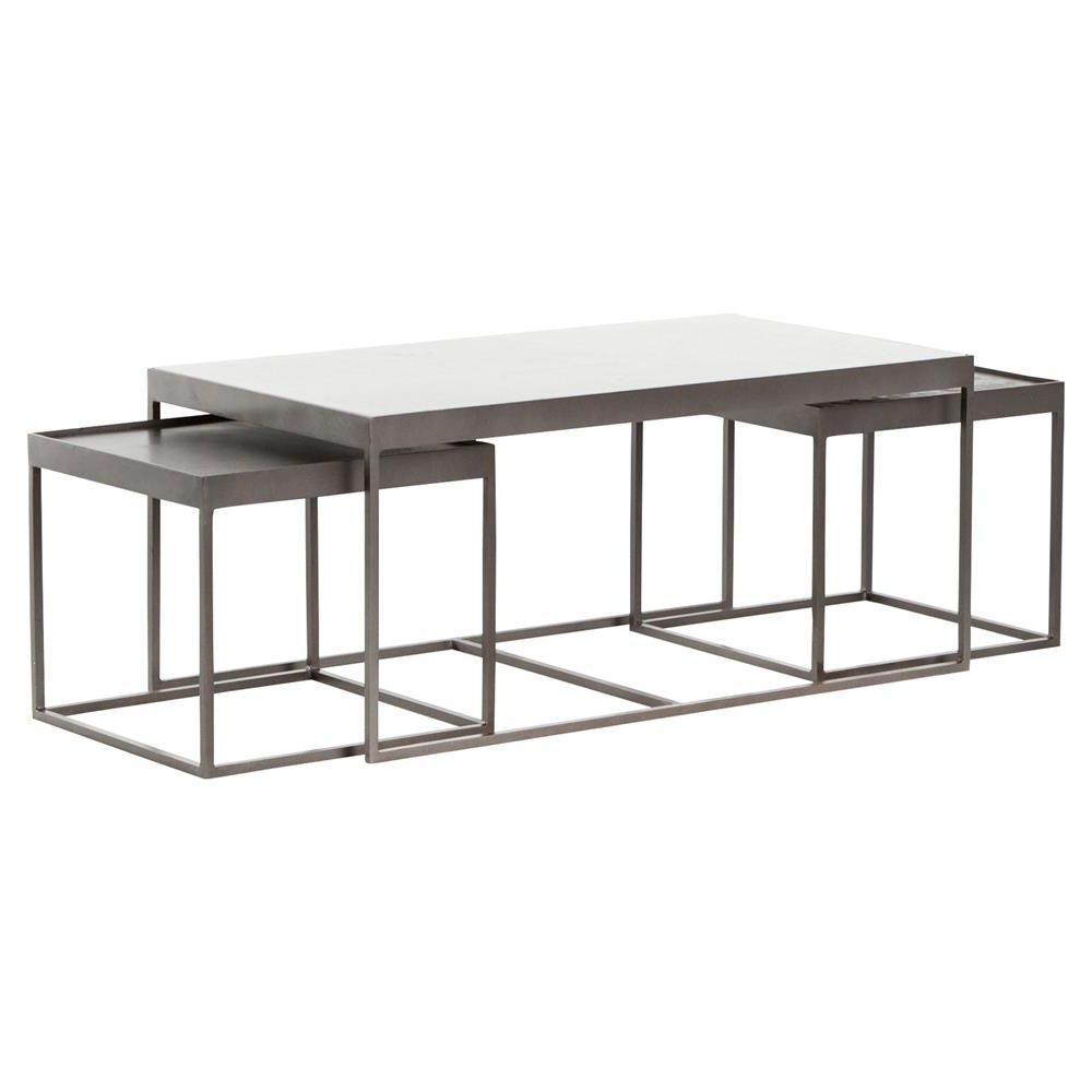 Nash Industrial Loft White Marble Iron Nesting Coffee Table Within Most Current Iron Marble Coffee Tables (View 1 of 20)