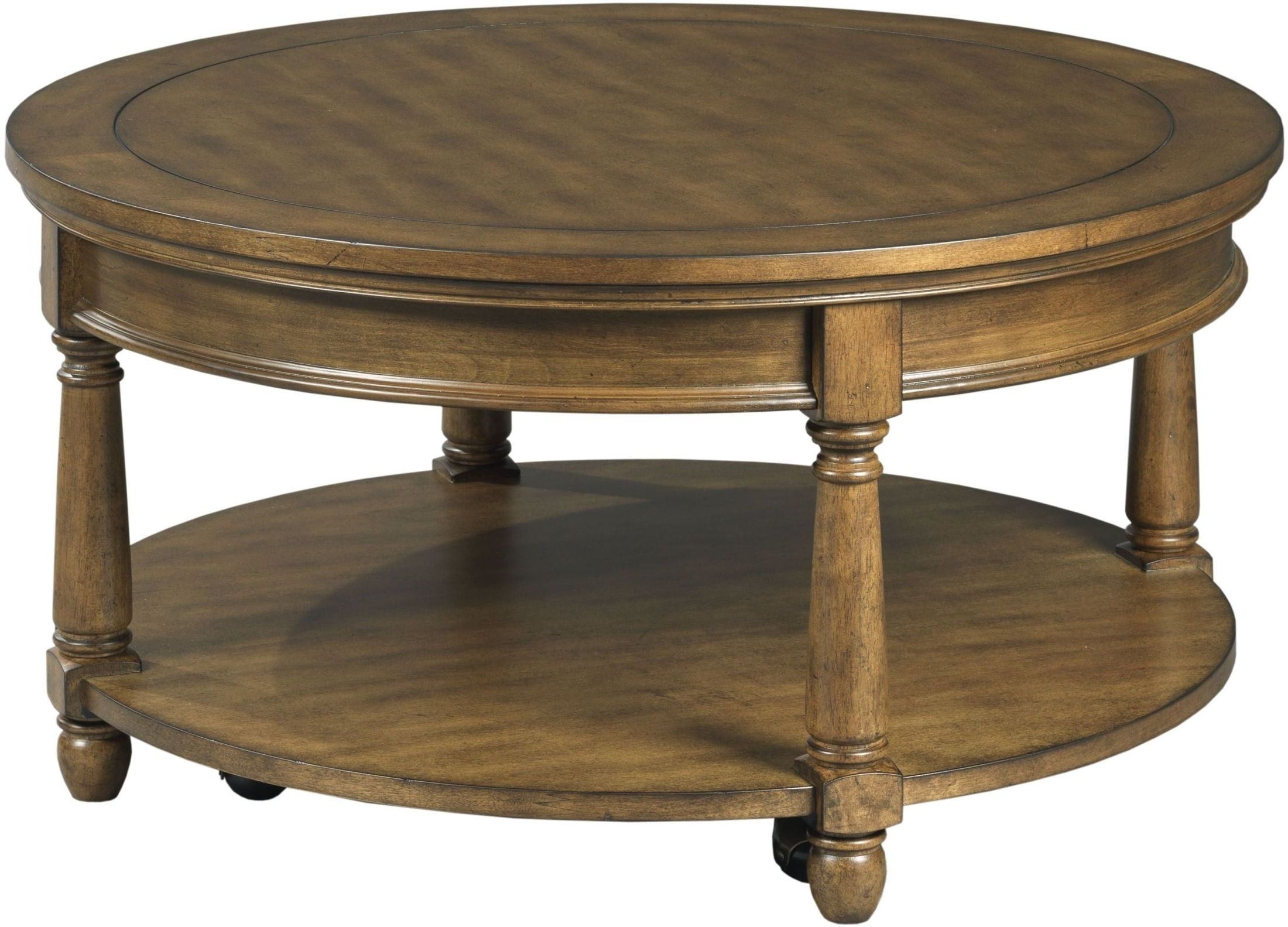 Recent Blanton Round Cocktail Tables Throughout Hamilton Saddlebrook Antique Chestnut Round Cocktail Table From (Gallery 20 of 20)