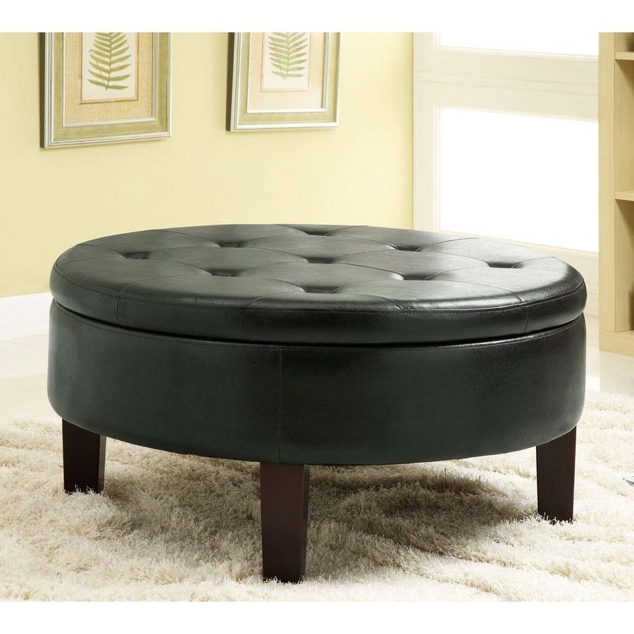 Shop Coaster Fine Furniture Black Vinyl Round Ottoman At Lowes Pertaining To Fashionable Round Button Tufted Coffee Tables (View 14 of 20)