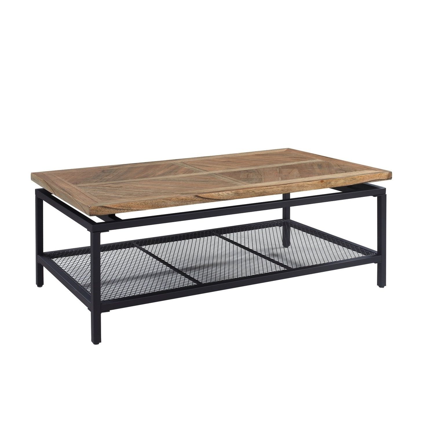 Shop Emerald Home Magnolia Black Metal Legs And Mesh Shelf Cocktail Within 2018 Magnolia Home Louver Cocktail Tables (View 11 of 20)